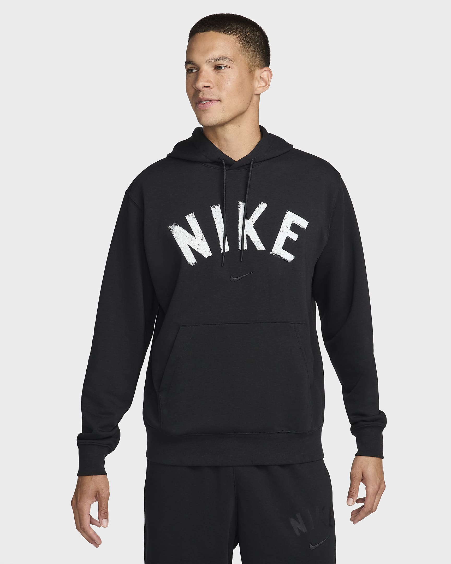 Nike Swoosh Men's Dri-FIT French Terry Pullover Fitness Hoodie - Black/Black/White