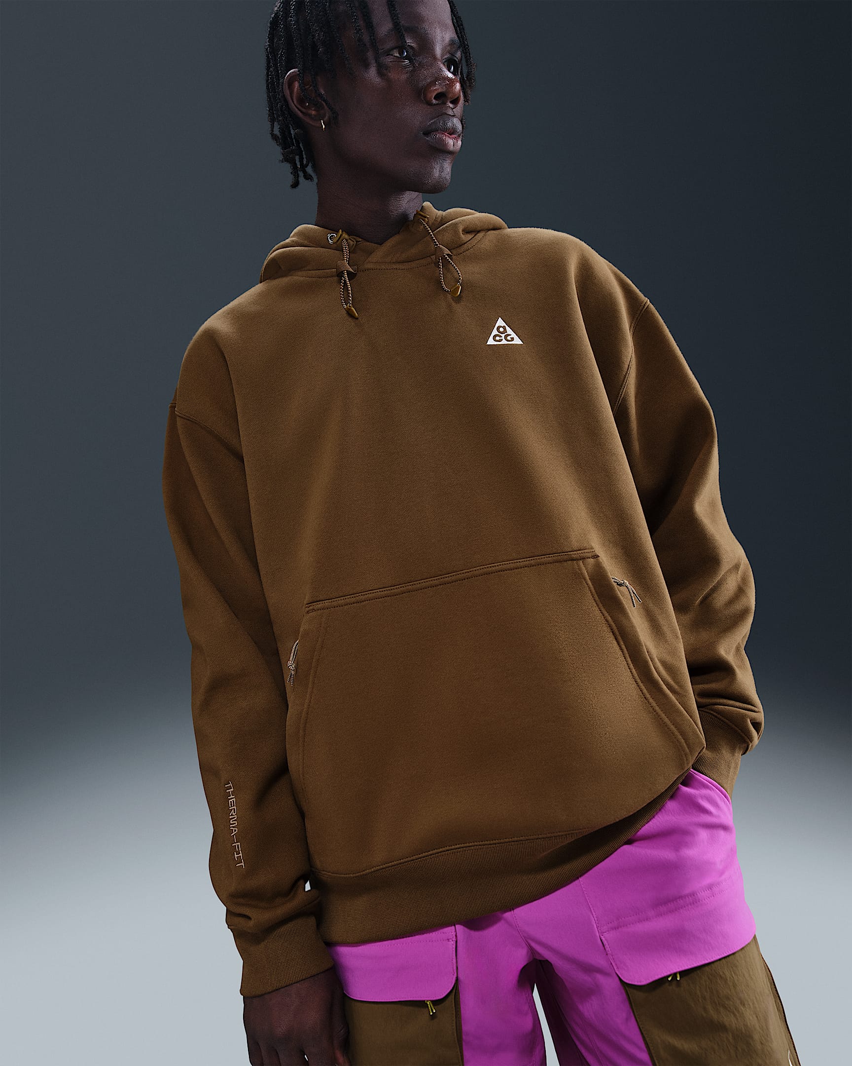 Nike ACG Therma-FIT Fleece Pullover Hoodie - Mosswood Brown/Light Khaki/Summit White