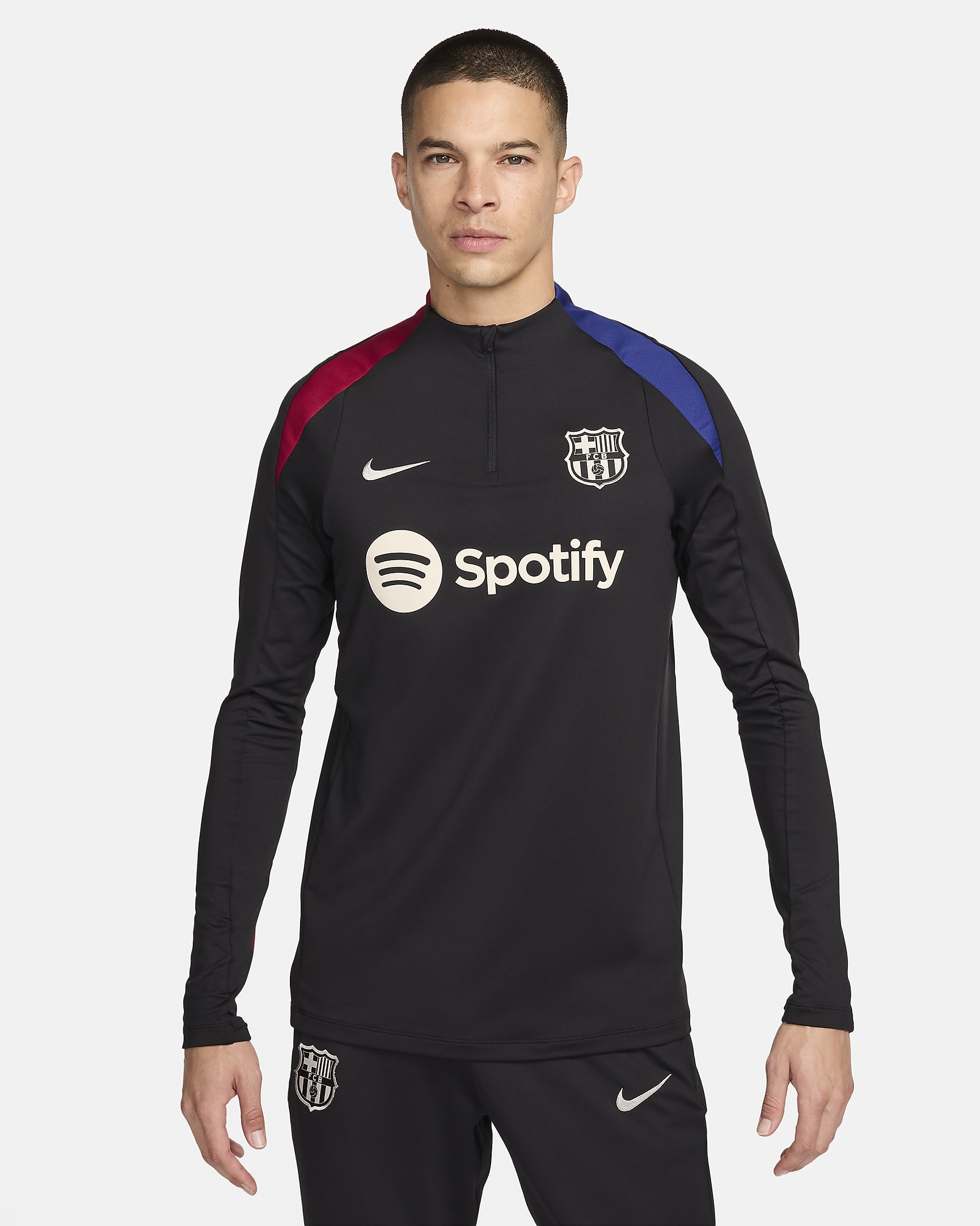 F.C. Barcelona Strike Men's Nike Dri-FIT Football Drill Top - Black/Noble Red/Deep Royal Blue/Light Orewood Brown