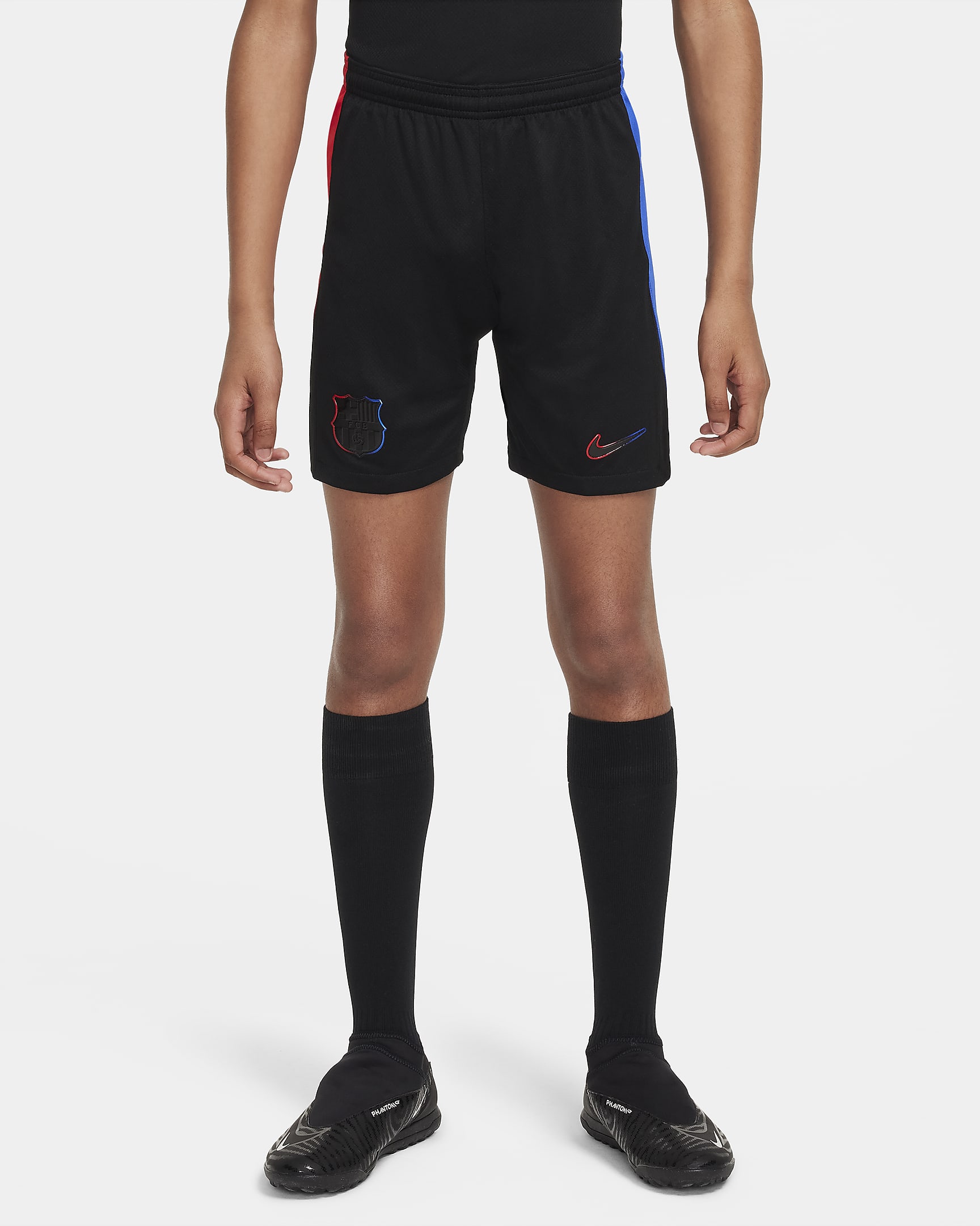 Short de foot replica Nike Dri-FIT FC Barcelona 2024/25 Stadium Extérieur pour ado - Noir/University Red/Hyper Royal/Noir