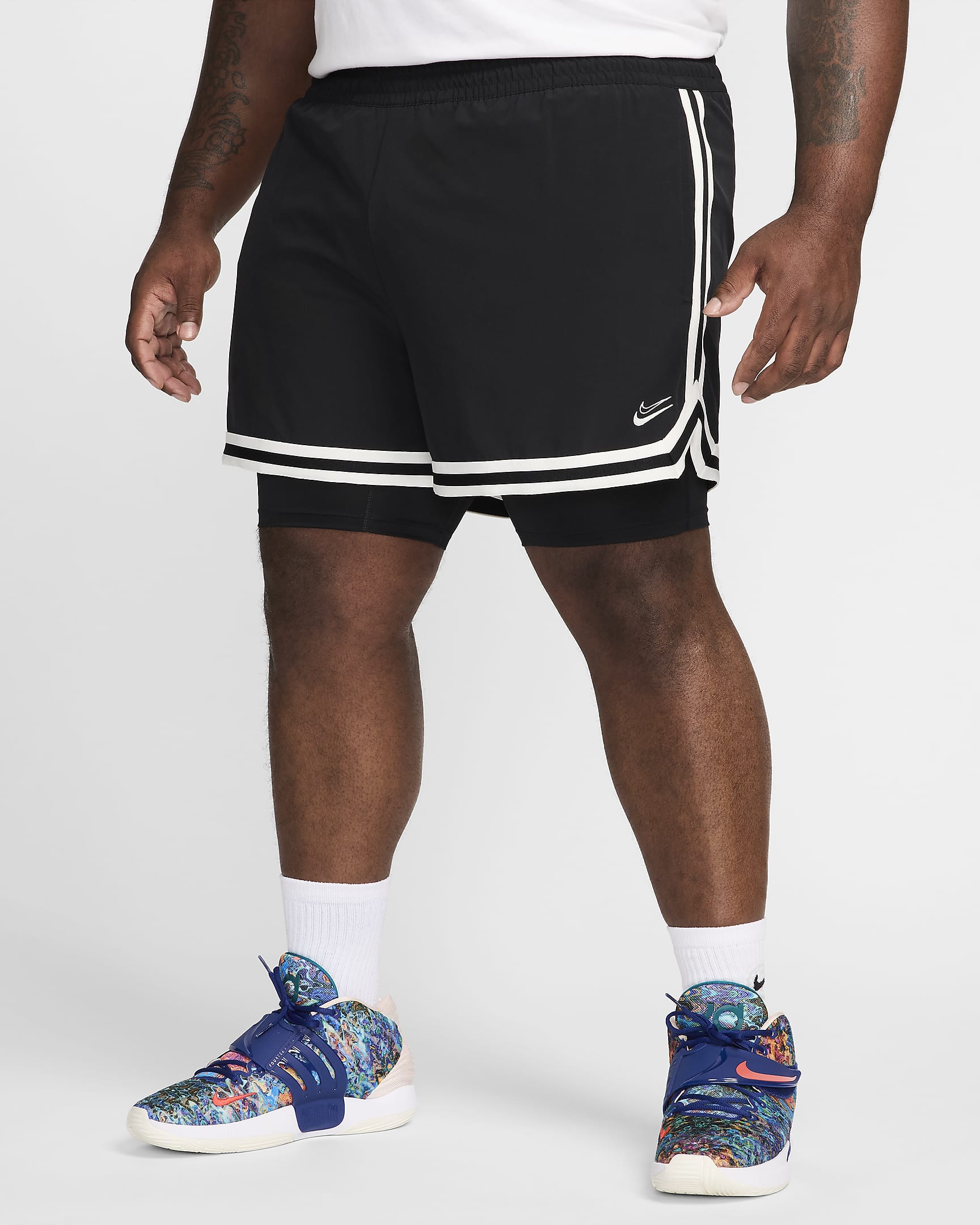 Shorts de básquetbol DNA 2 en 1 de 10 cm para hombre Kevin Durant - Negro/Negro/Vela