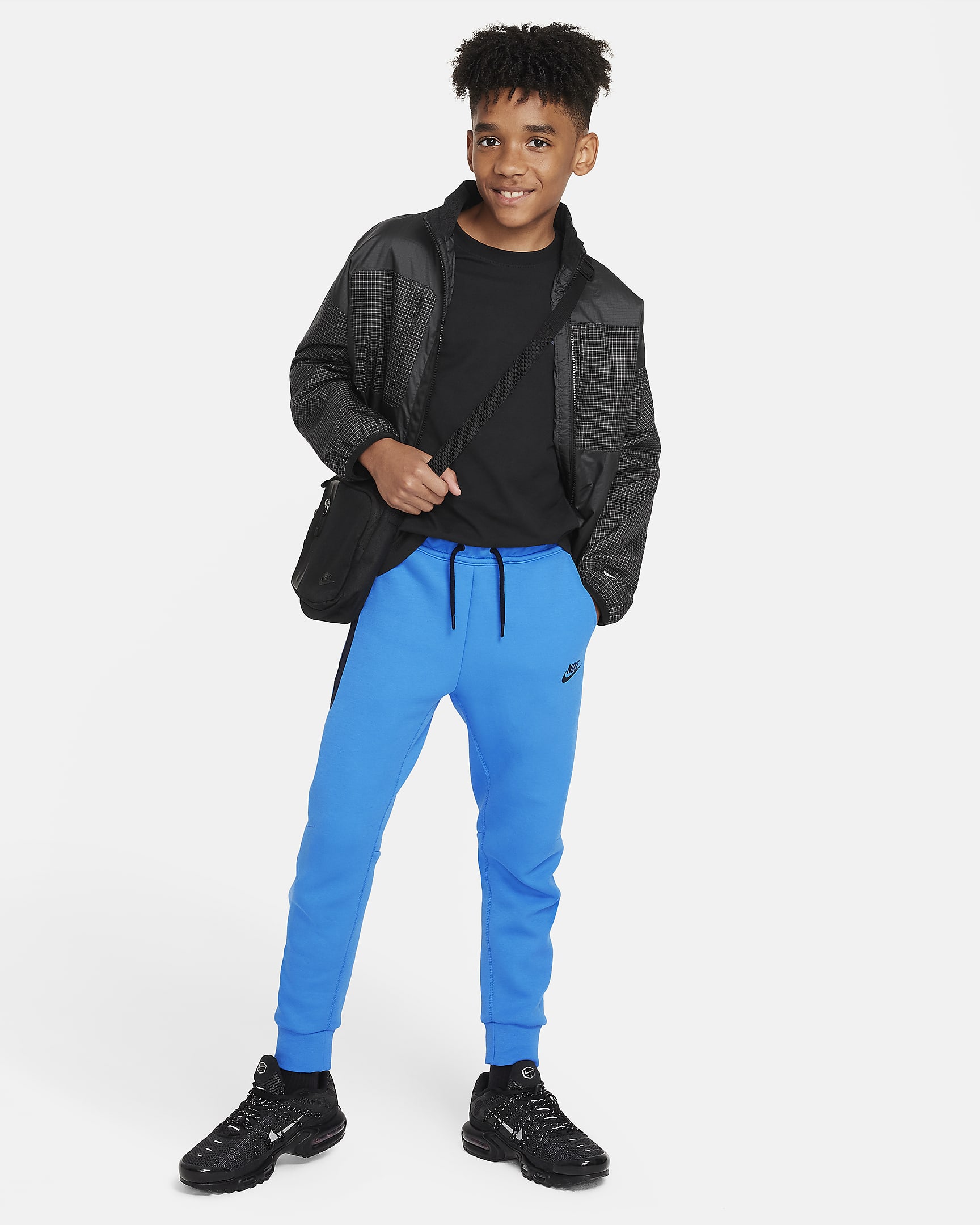 Spodnie dla dużych dzieci (chłopców) Nike Sportswear Tech Fleece - Light Photo Blue/Czerń/Czerń