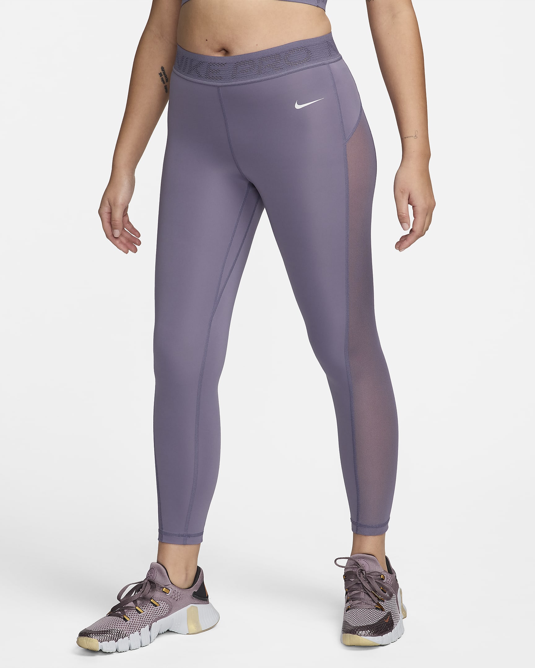 Nike Pro Women's Mid-Rise 7/8 Mesh-Panelled Leggings - Daybreak/White