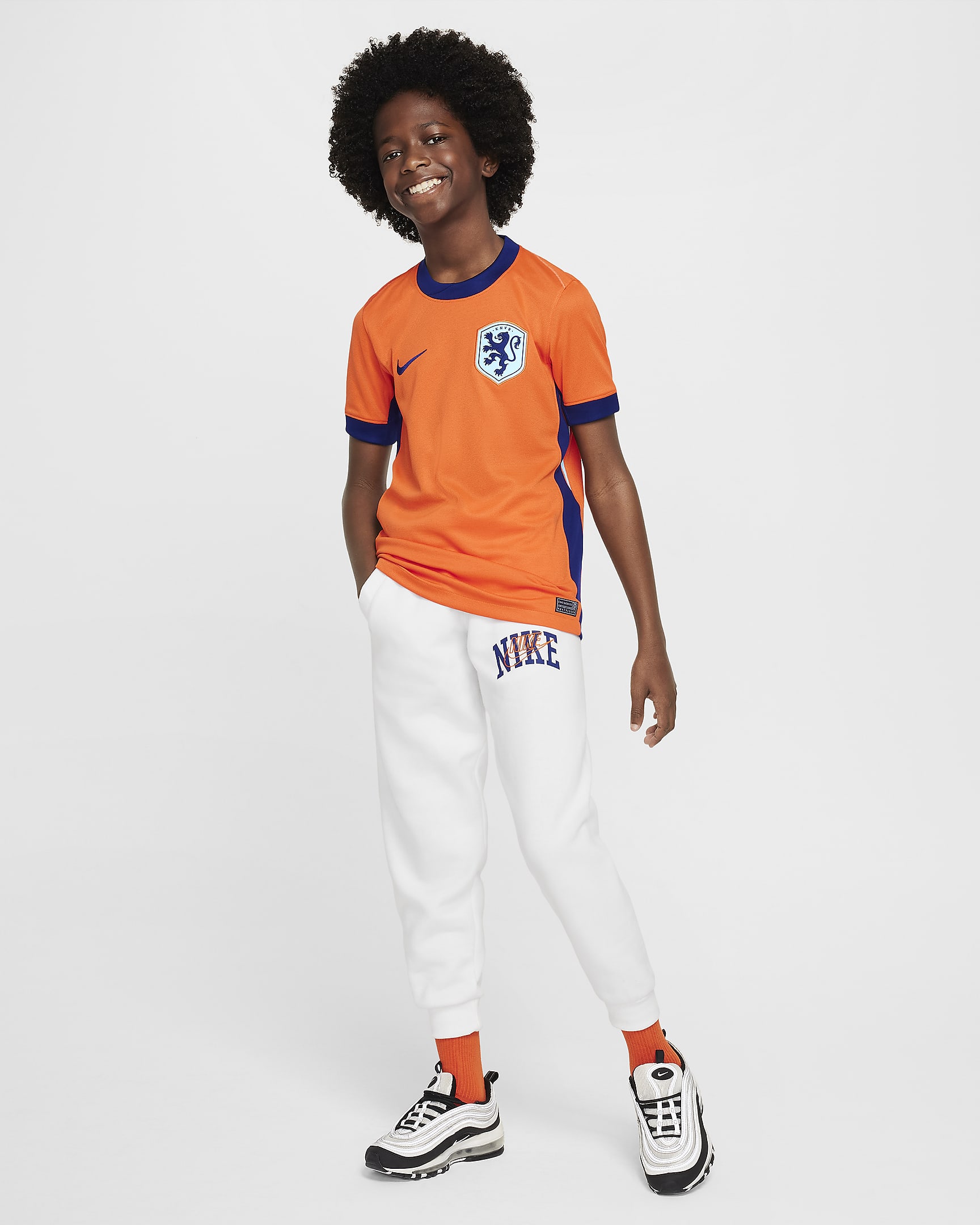 Maillot de foot replica Nike Dri-FIT Pays-Bas (Équipe féminine) 2024/25 Stadium Domicile pour ado - Safety Orange/Blue Void/Copa/Blue Void