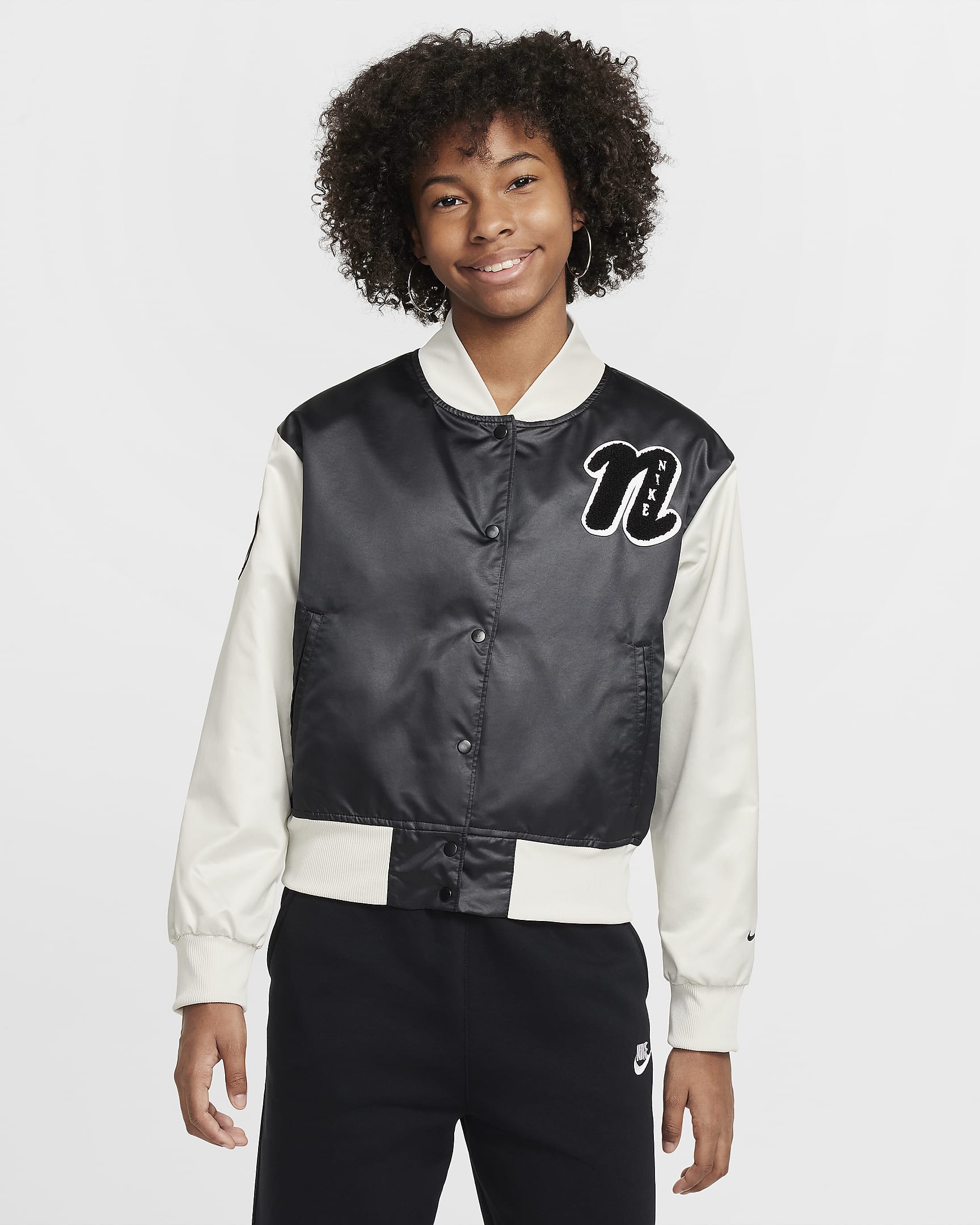 Nike Sportswear Girls' Varsity Jacket - Black/Light Bone