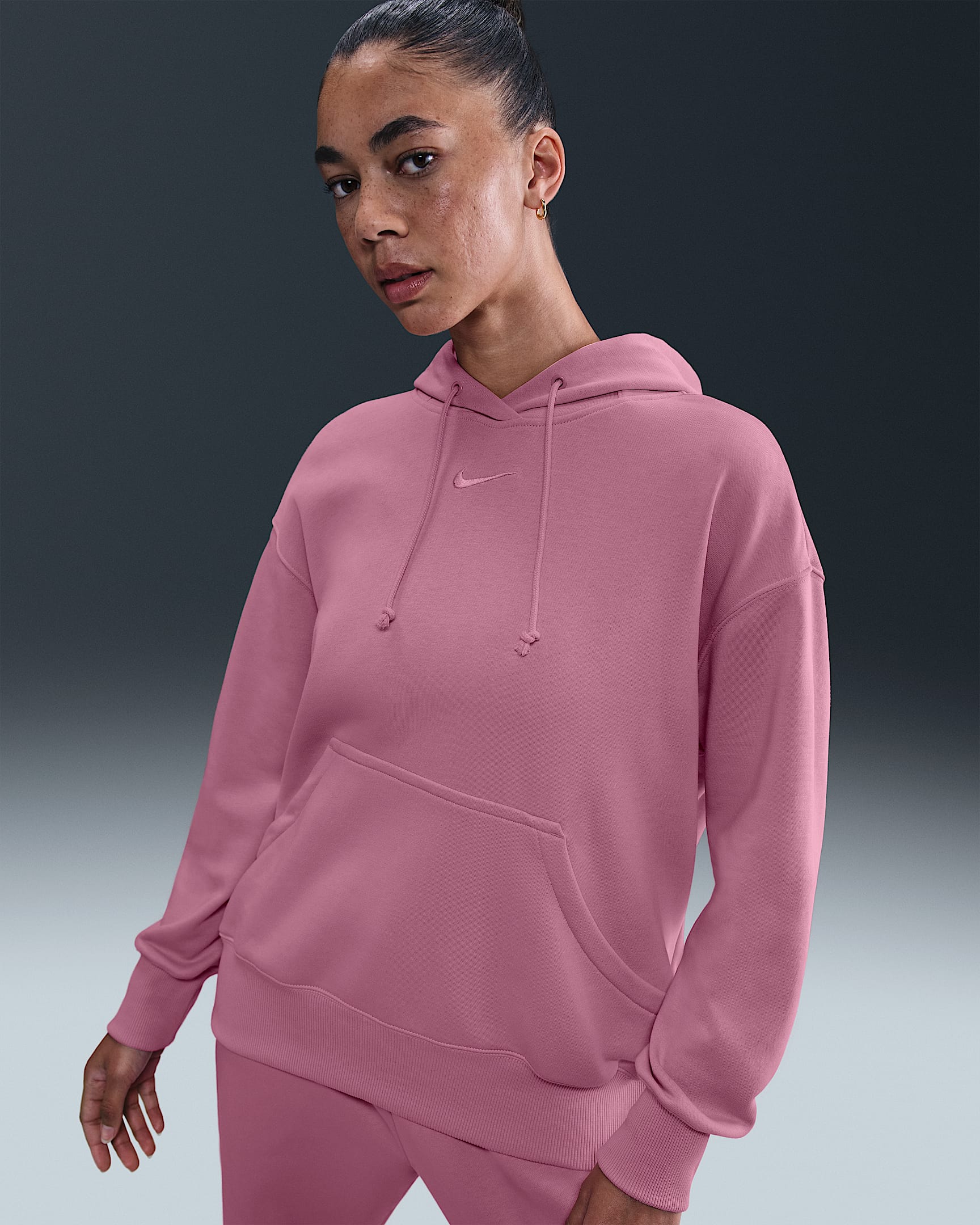 Sudadera con gorro sin cierre de French Terry oversized para mujer Nike Sportswear Phoenix Fleece - Rosa elemental/Rosa elemental