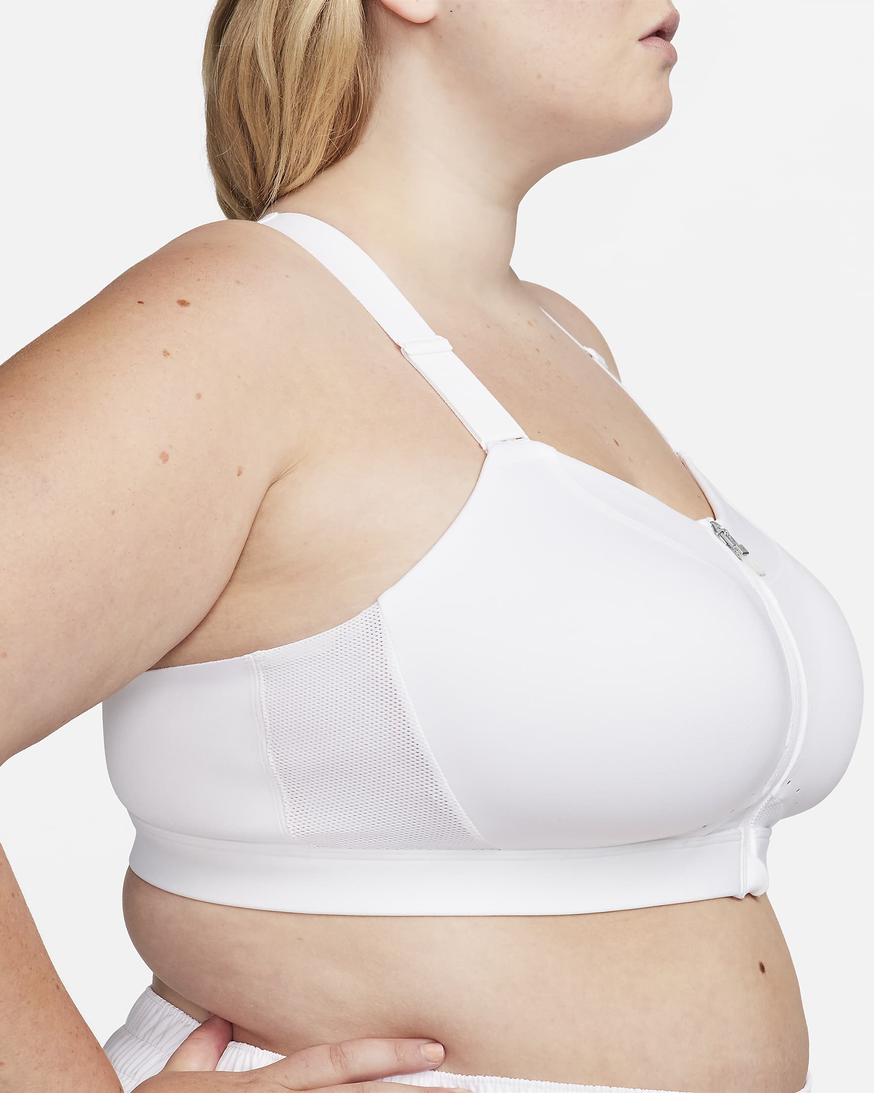 Brassière de sport rembourrée à maintien supérieur avec zip avant Nike Alpha pour femme - Blanc/Blanc/Blanc/Noir