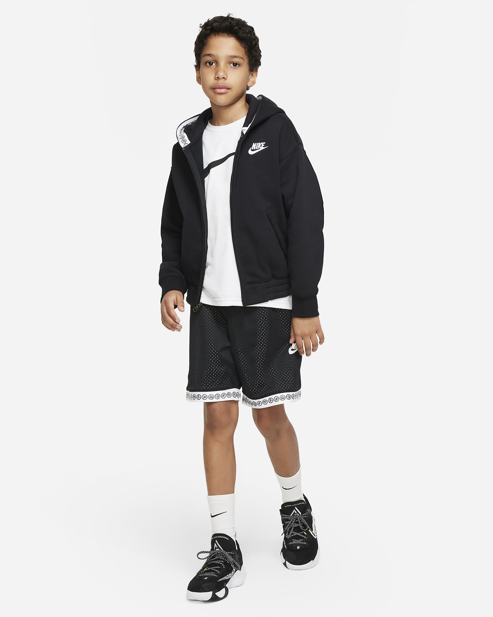 Nike Culture of Basketball Older Kids' (Boys') Full-Zip Hoodie - Black/White