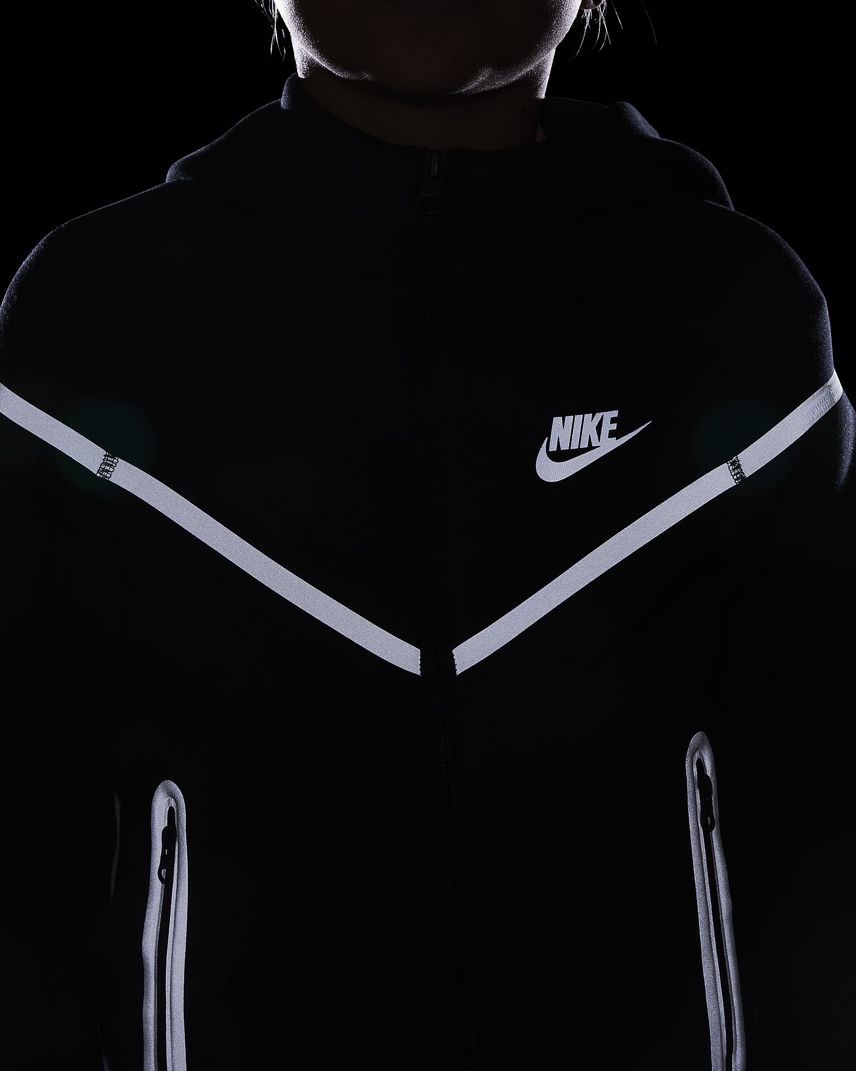 Huvtröja med hel dragkedja Nike Sportswear Tech Fleece med reflekterande design för ungdom (killar) - Svart