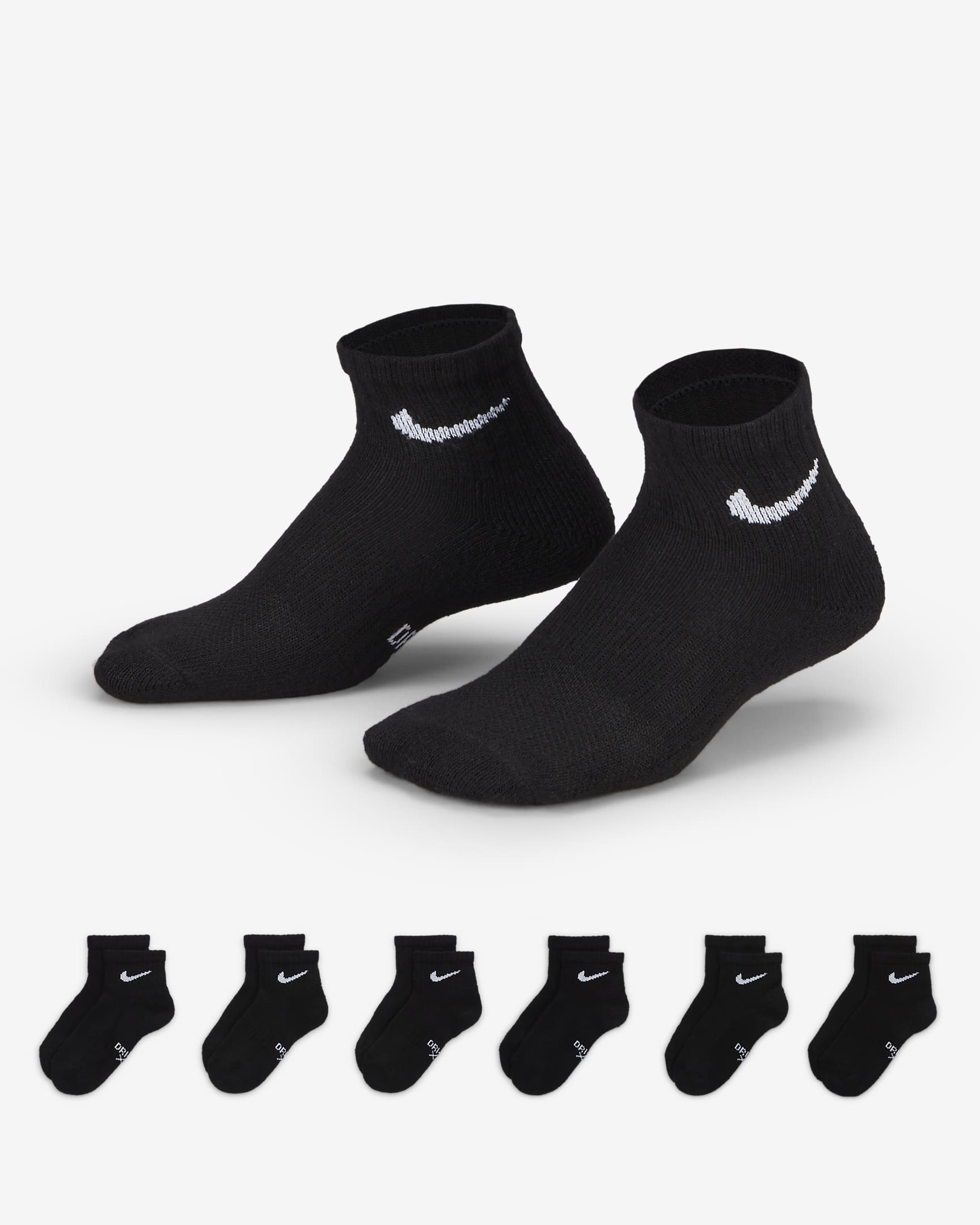 Nike Dri-FIT Performance Basics Little Kids' Ankle Socks (6 Pairs) - Black