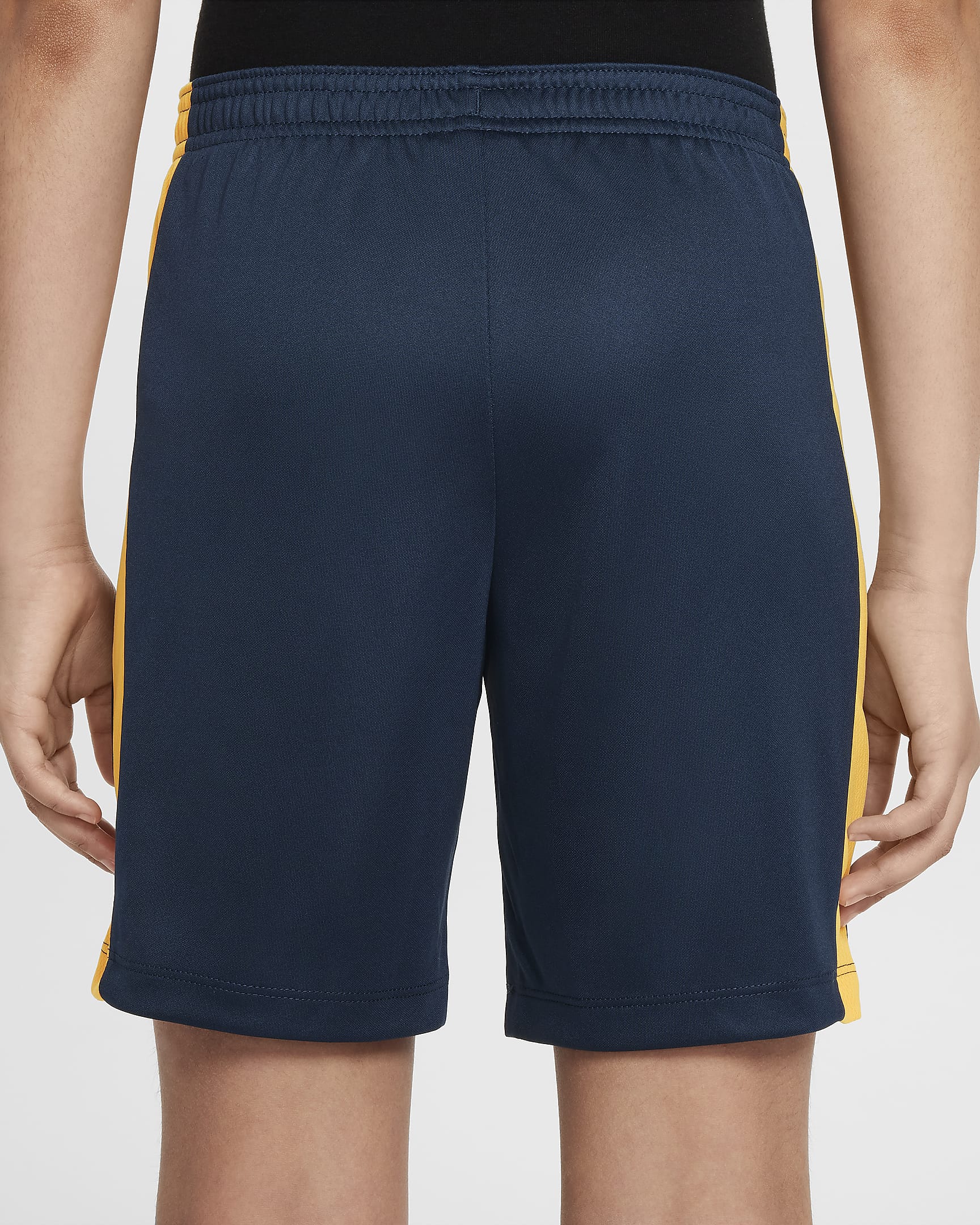 Shorts de fútbol Dri-FIT para niños talla grande Kylian Mbappé Academy 23 - Azul marino militar/Naranja láser