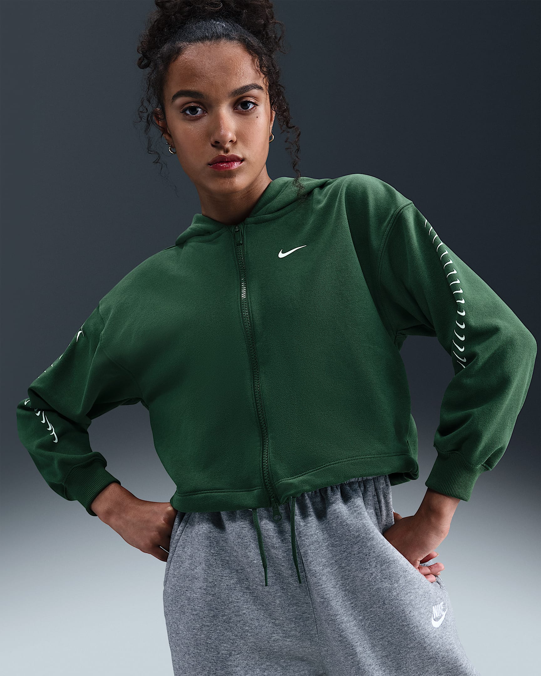 Nike Sportswear Girls' Dri-FIT Fleece Hoodie - Fir/White