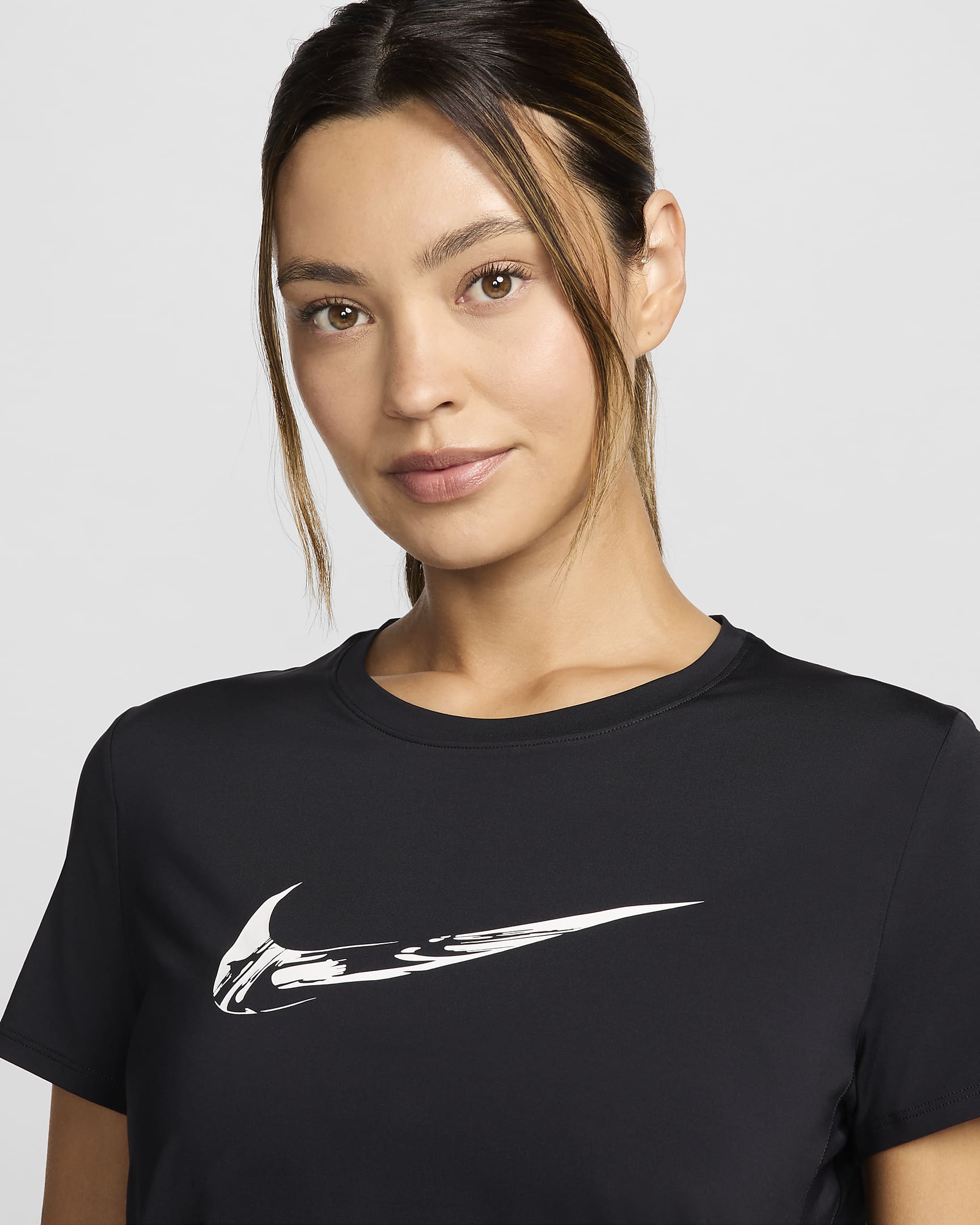 Haut de running à motif et manches courtes Dri-FIT Nike One pour femme - Noir/Blanc