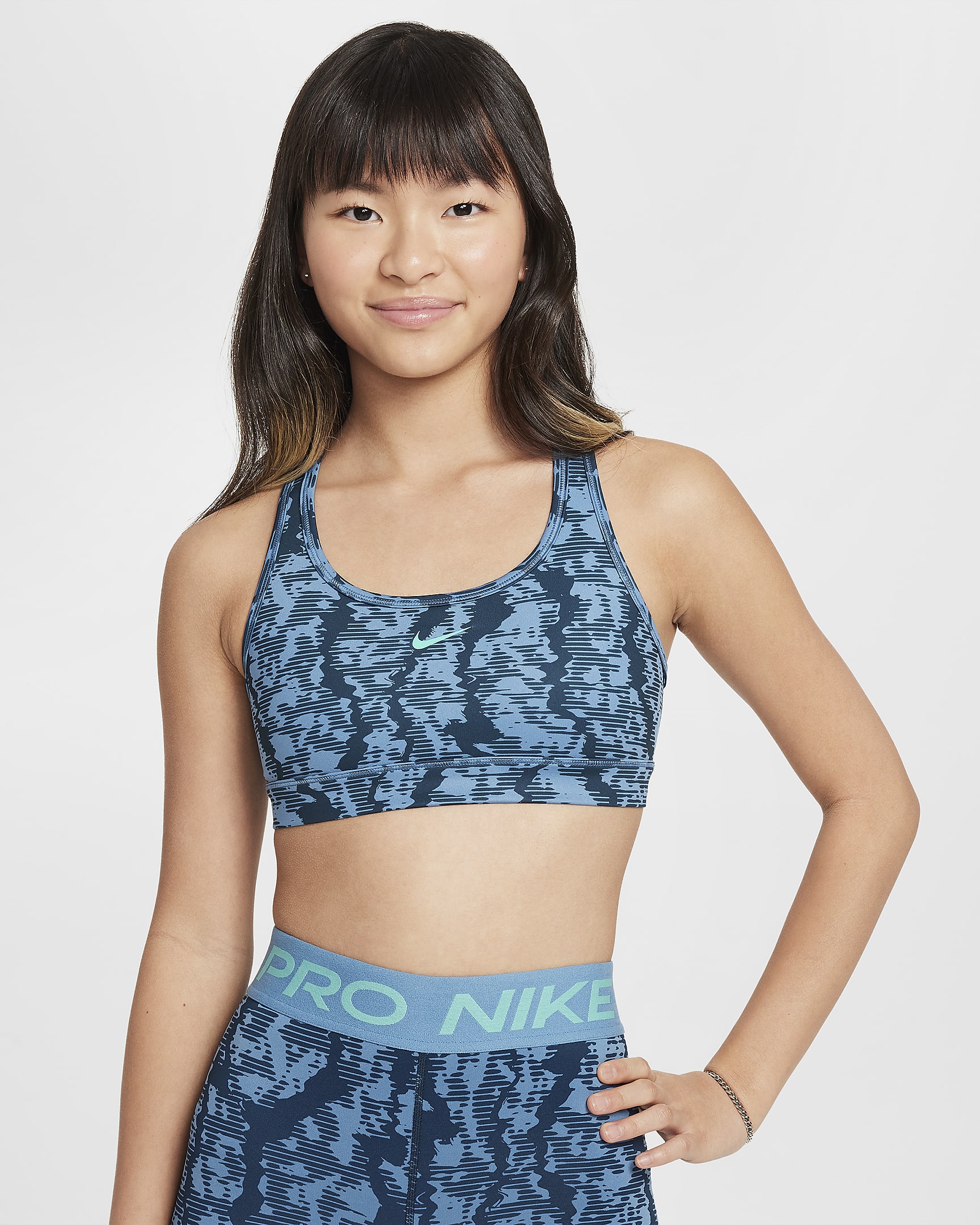 Nike Swoosh Girls' Reversible Sports Bra - Armoury Navy/Aegean Storm/Green Frost