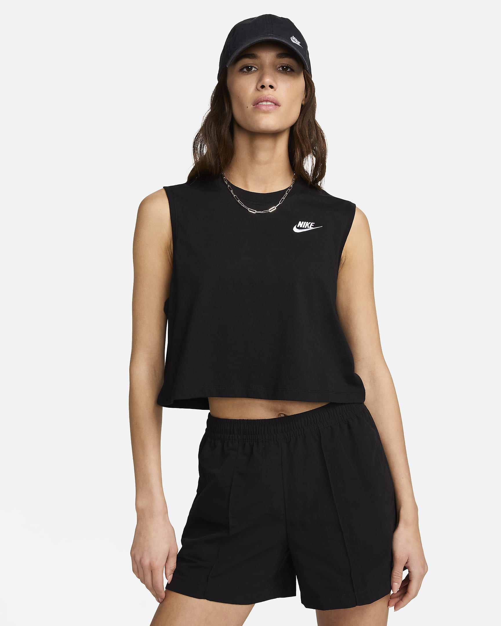 Playera cropped sin mangas para mujer Nike Sportswear Club - Negro/Blanco