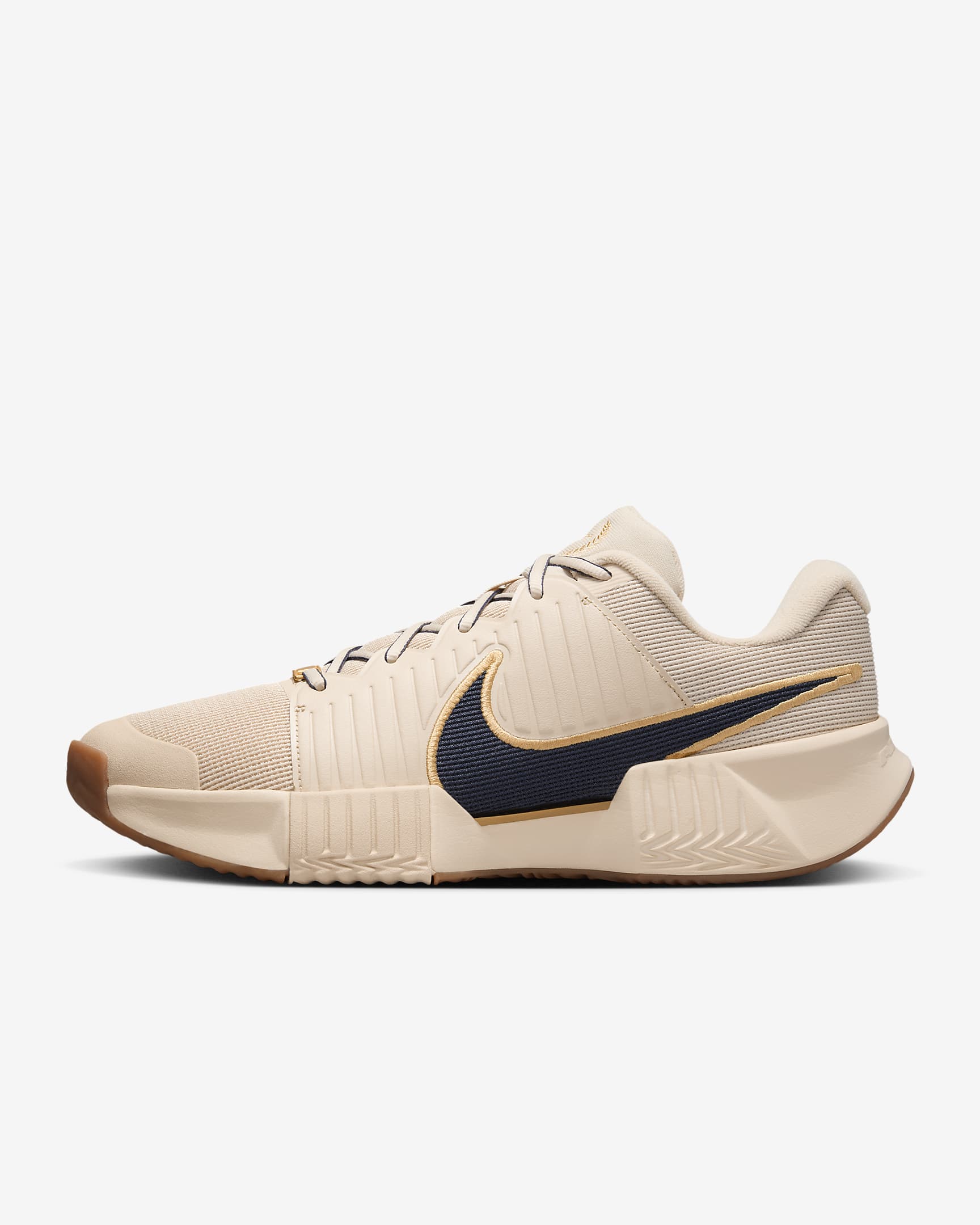 Nike GP Challenge Pro Premium Men's Clay Court Tennis Shoes - Sand Drift/Metallic Gold/Gum Medium Brown/Thunder Blue