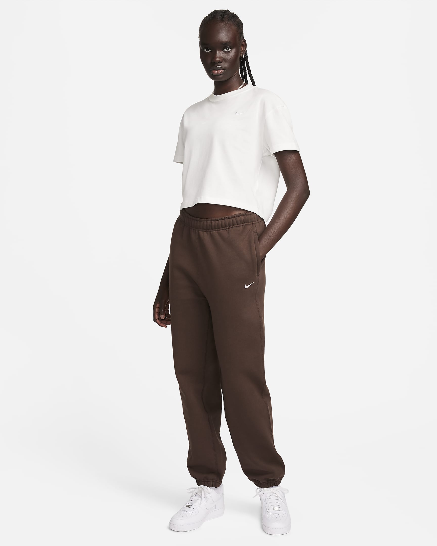 Nike Solo Swoosh Women's Fleece Trousers - Baroque Brown/White