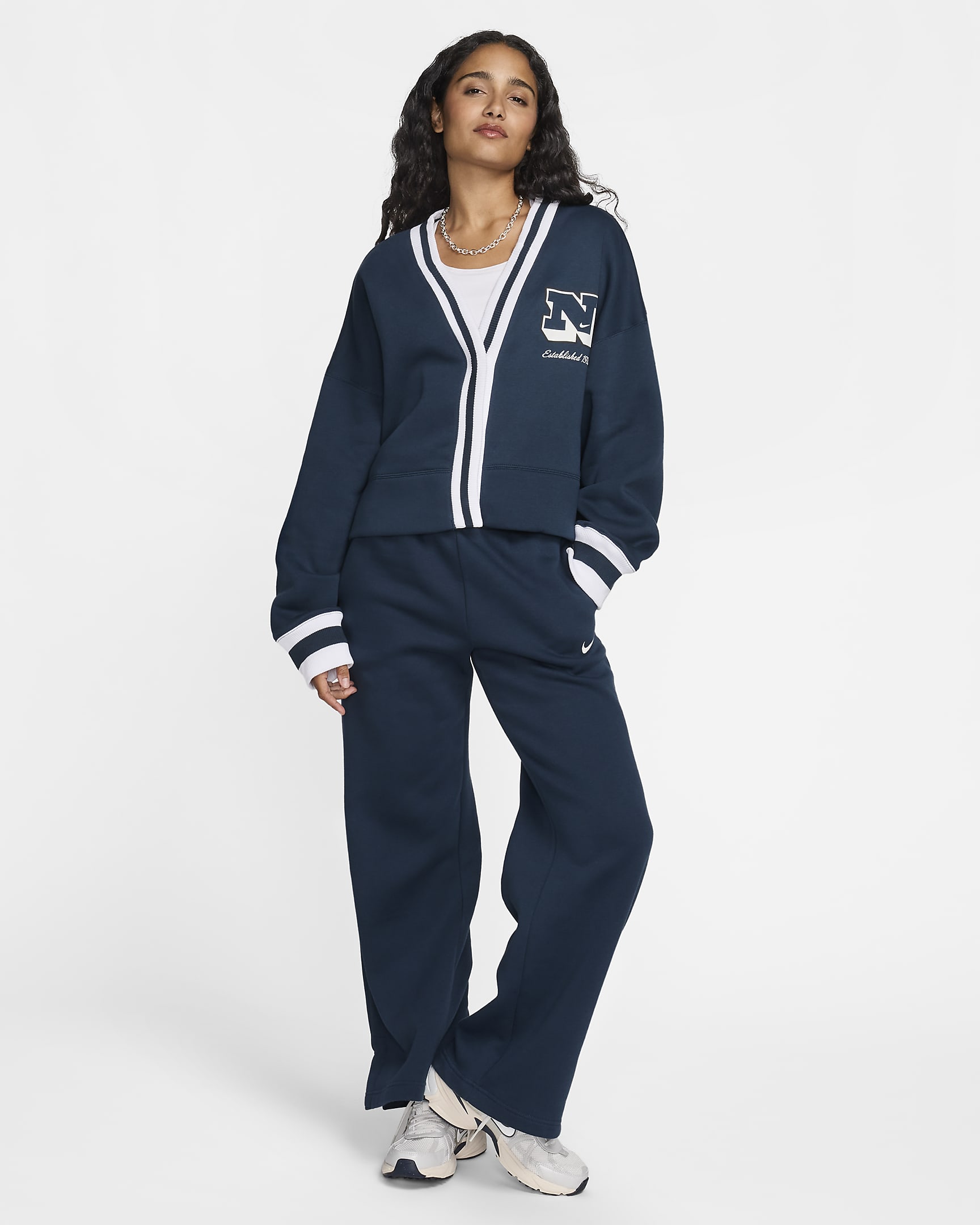 Nike Sportswear Phoenix Fleece Women's Over-Oversized Cardigan - Armory Navy/White/Armory Navy