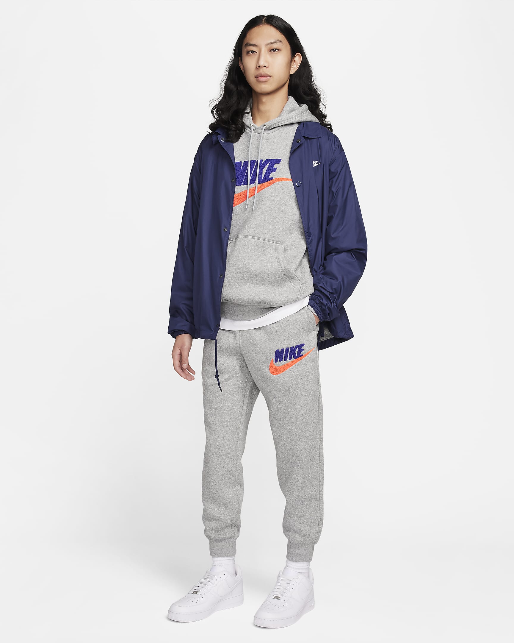 Nike Club Fleece Men's Fleece Joggers - Dark Grey Heather/Light Smoke Grey/Safety Orange