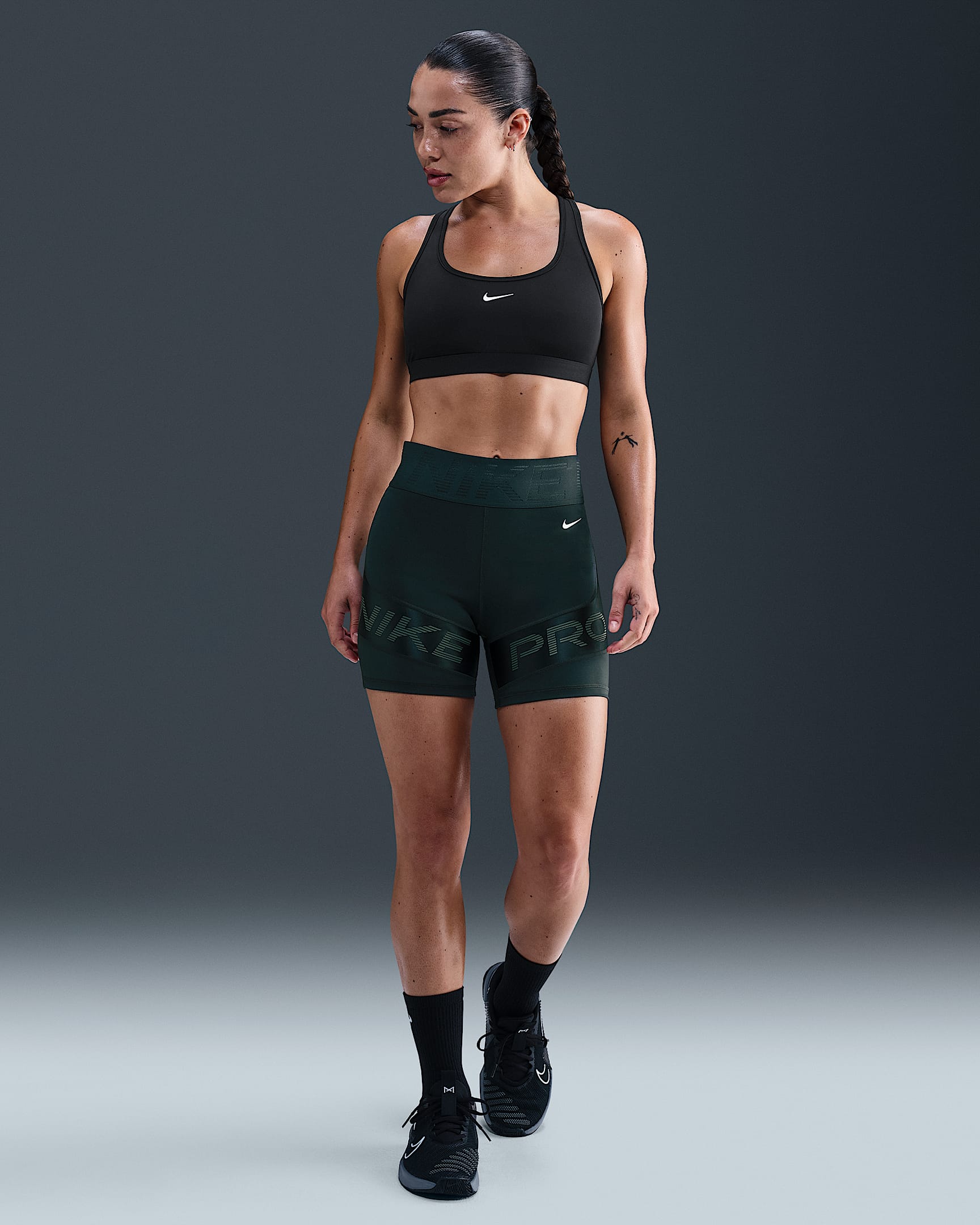 Nike Pro Sculpt Women's Dri-FIT High-Waisted 5" Biker Shorts - Seaweed/Vintage Green/White