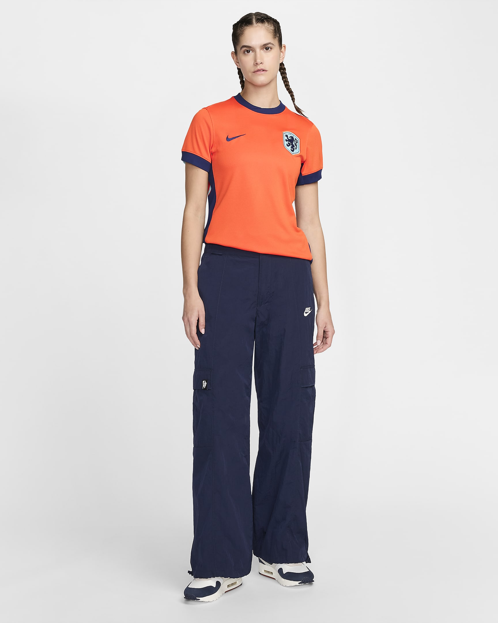 Hollandia (férficsapat) 2024/25 Stadium hazai Nike Dri-FIT női replika futballmez - Safety Orange/Blue Void/Copa/Blue Void