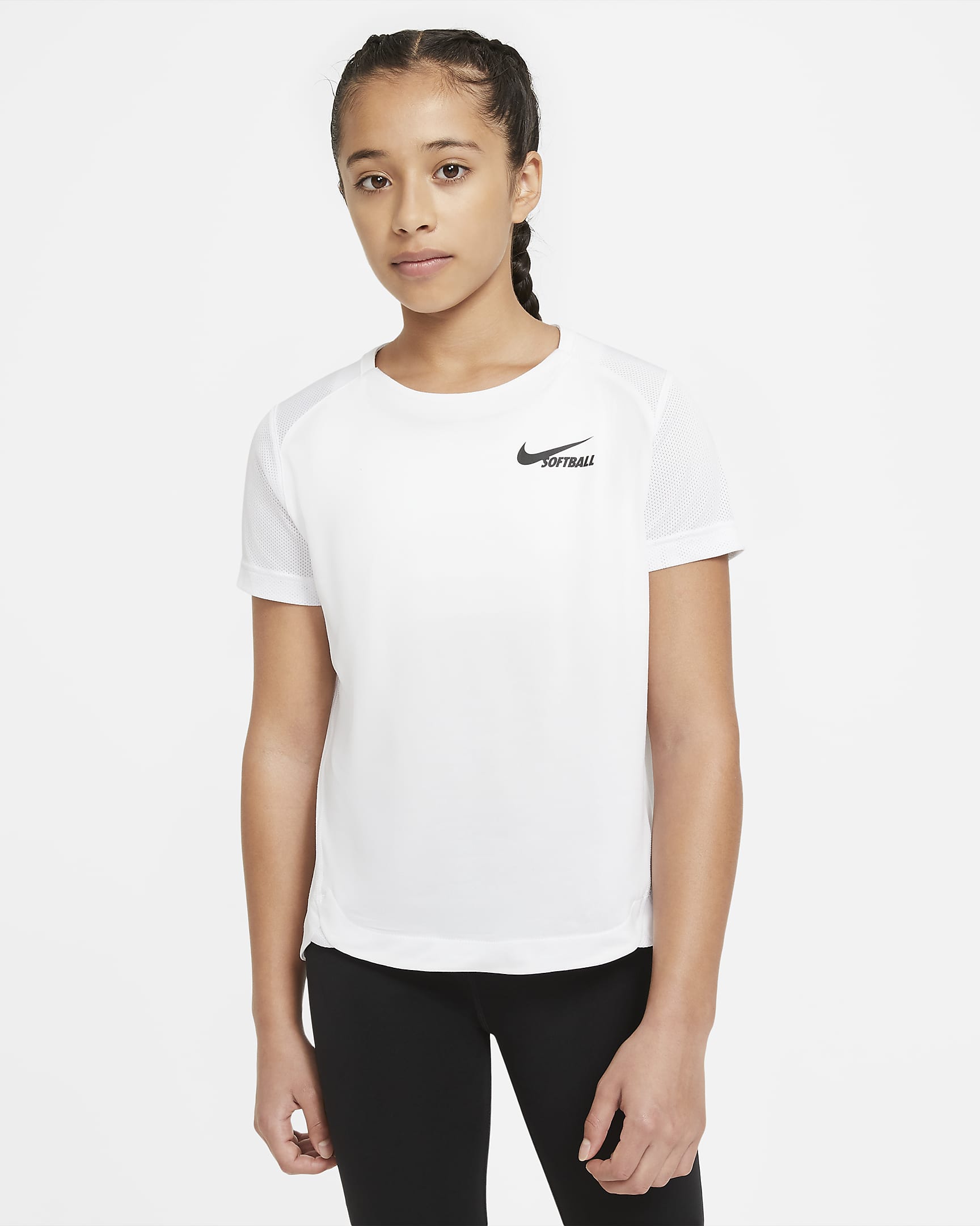 Nike Big Kids' (Girls') Short-Sleeve Softball Top - White/Black