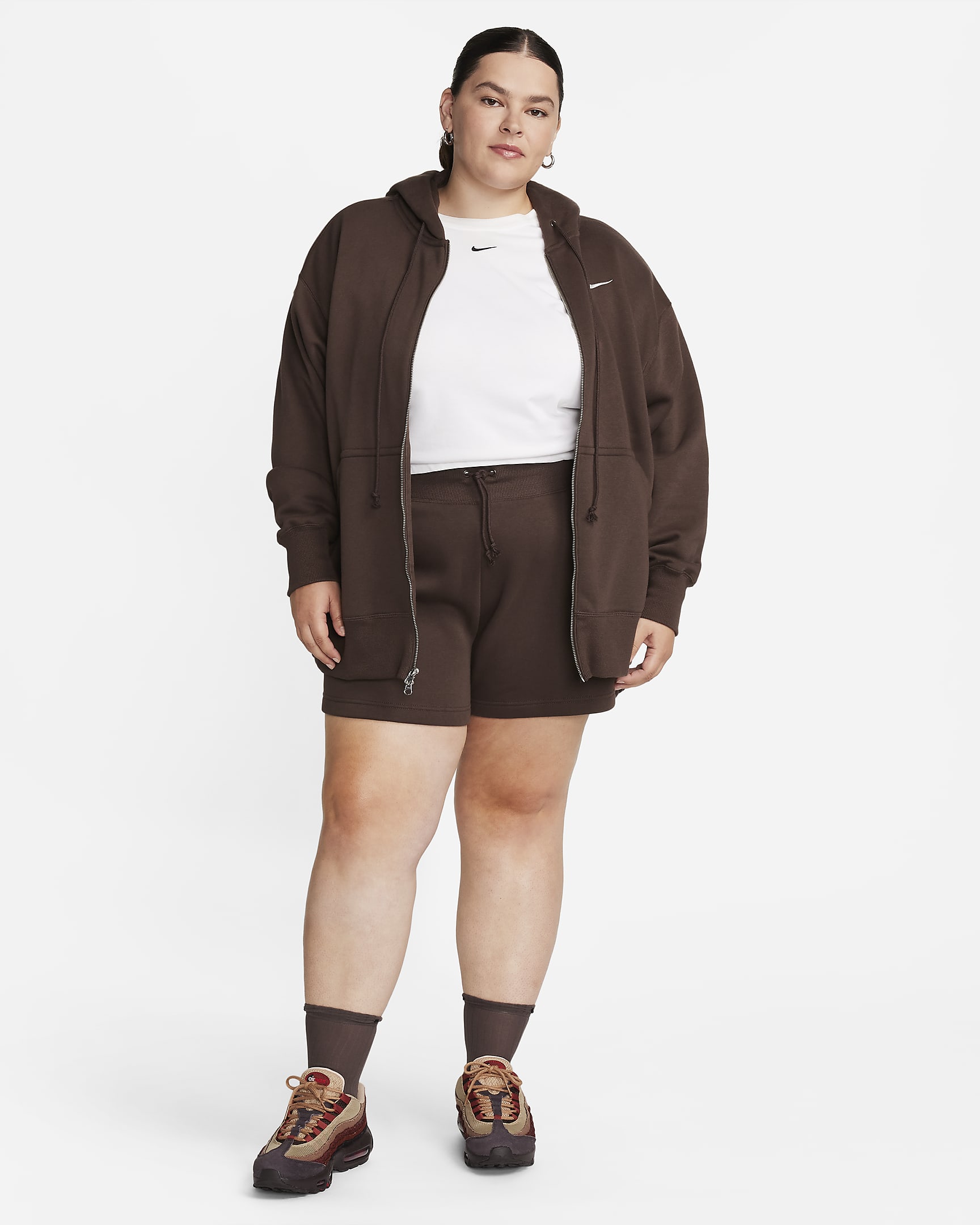 Nike Sportswear Phoenix Fleece Women's High-Waisted Loose Shorts (Plus Size) - Baroque Brown/Sail