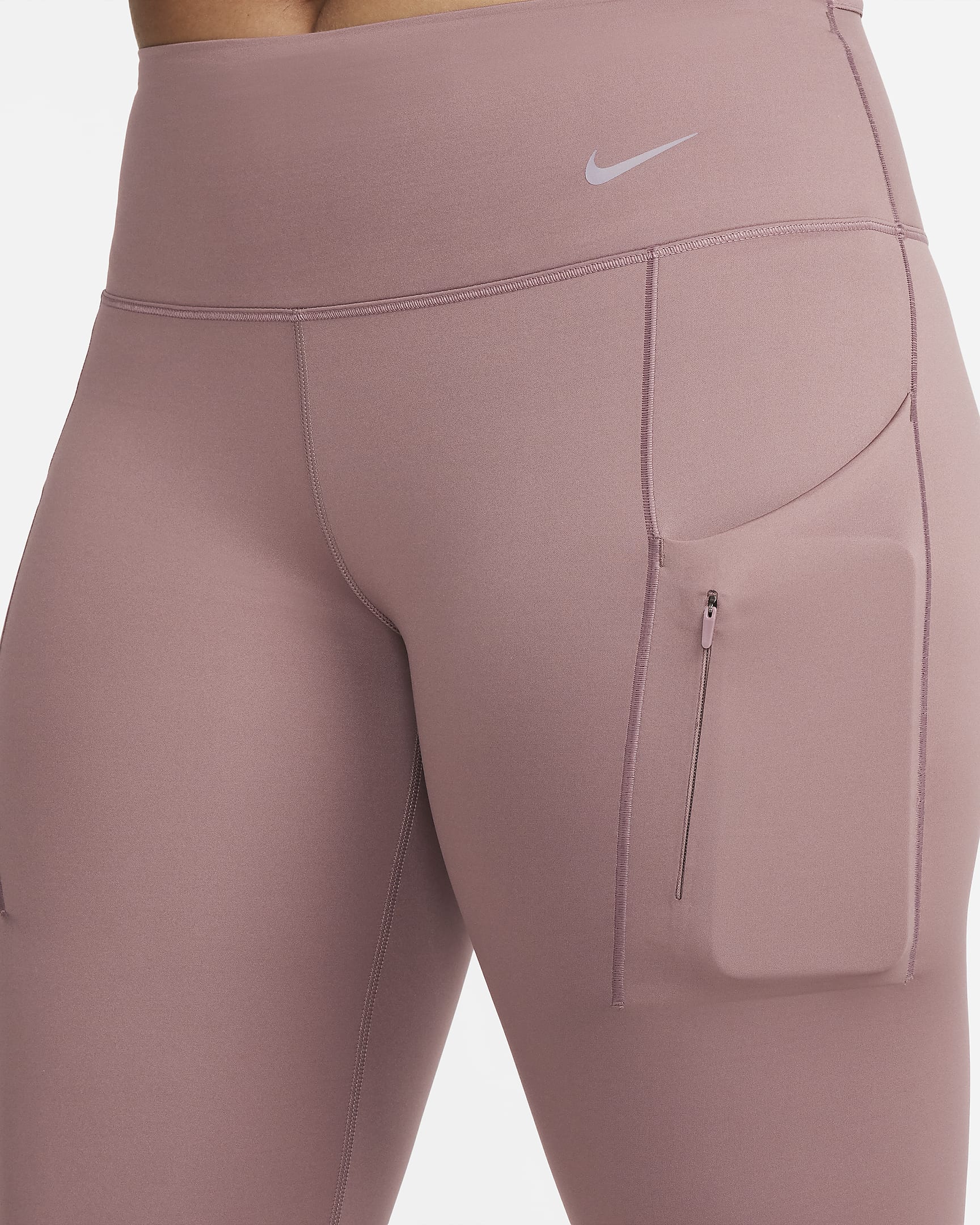 Nike Go erős tartást adó, közepes szabású, 7/8-os női leggings zsebekkel - Smokey Mauve/Fekete