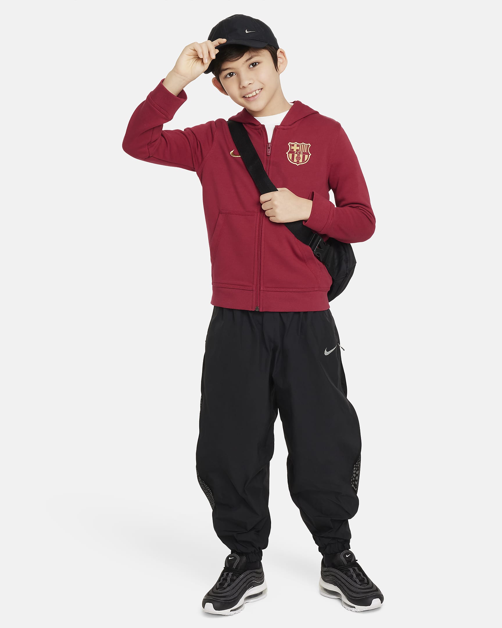 F.C. Barcelona Club Older Kids' (Boys') Nike Football Full-Zip Hoodie - Noble Red/Club Gold