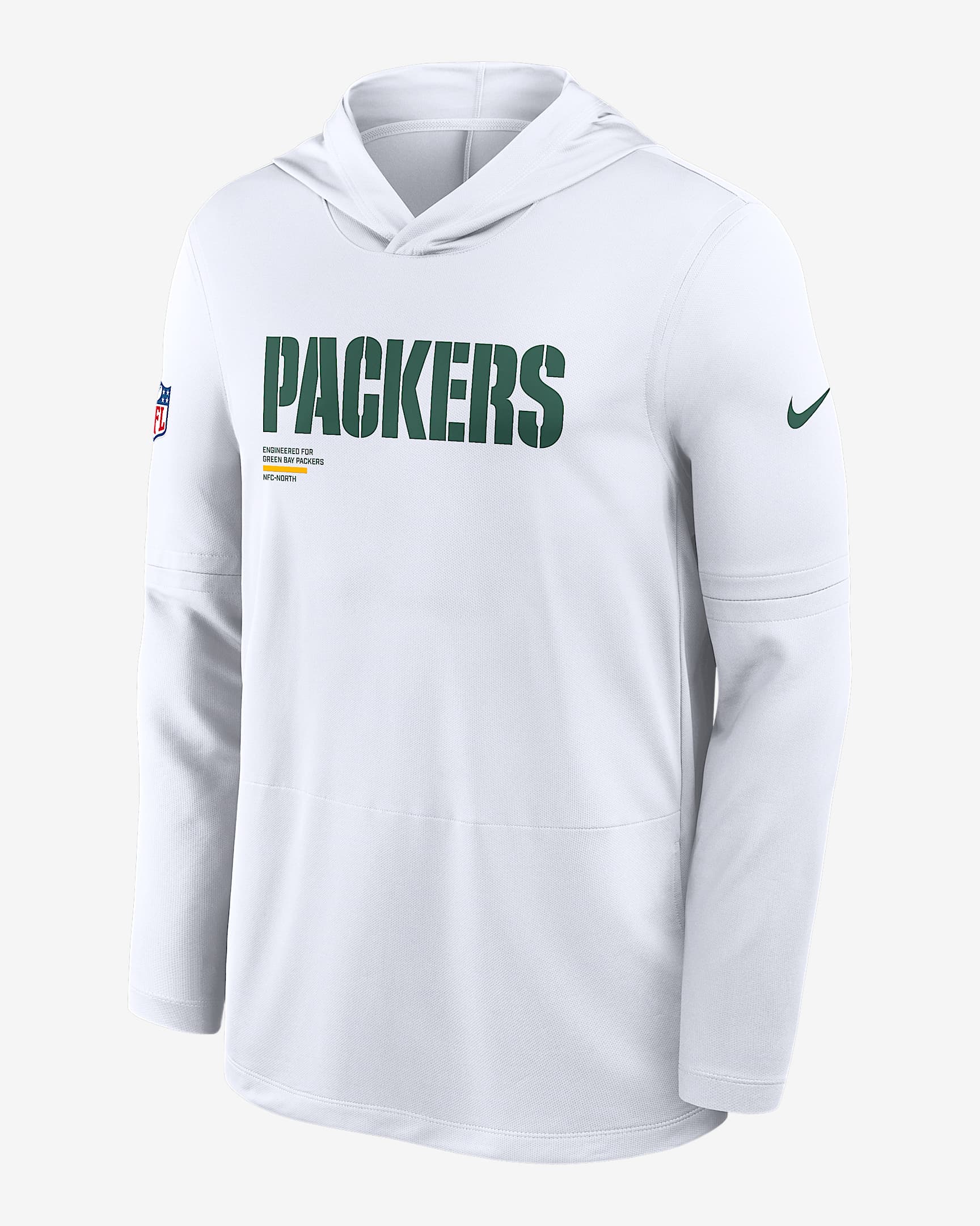 Green Bay Packers Pure Fury Sideline Men's Nike Dri-FIT NFL Long-Sleeve Hooded Top - White