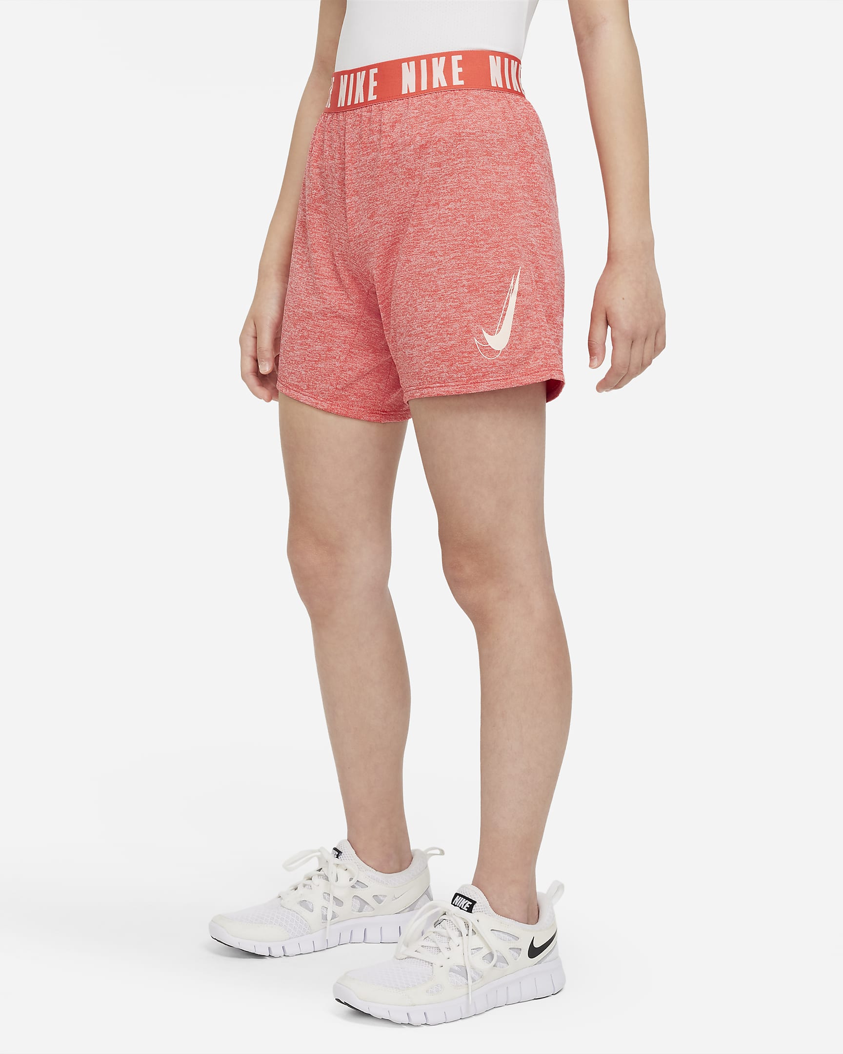Nike Dri-FIT Trophy Big Kids' (Girls') 6" Graphic Running Shorts - Track Red/Heather/Track Red/Washed Coral