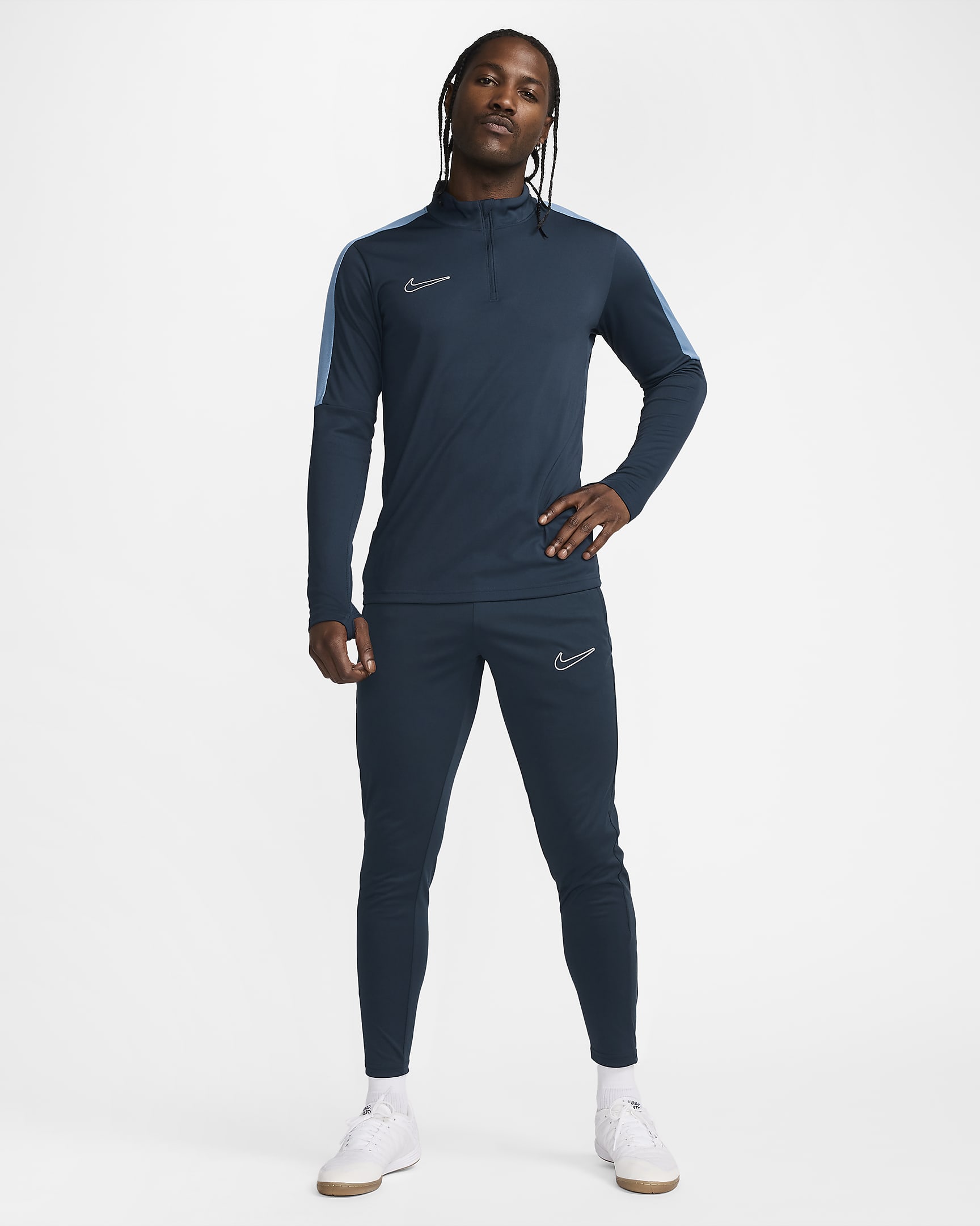 Camisola de futebol com fecho até meio Dri-FIT Nike Academy para homem - Armory Navy/Aegean Storm/Branco