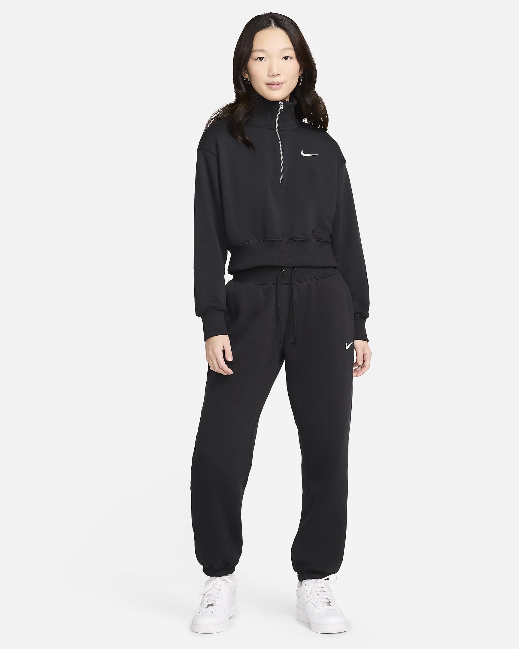 Nike Sportswear Phoenix Fleece Women's 1/4-Zip Cropped French Terry Sweatshirt - Black/Sail