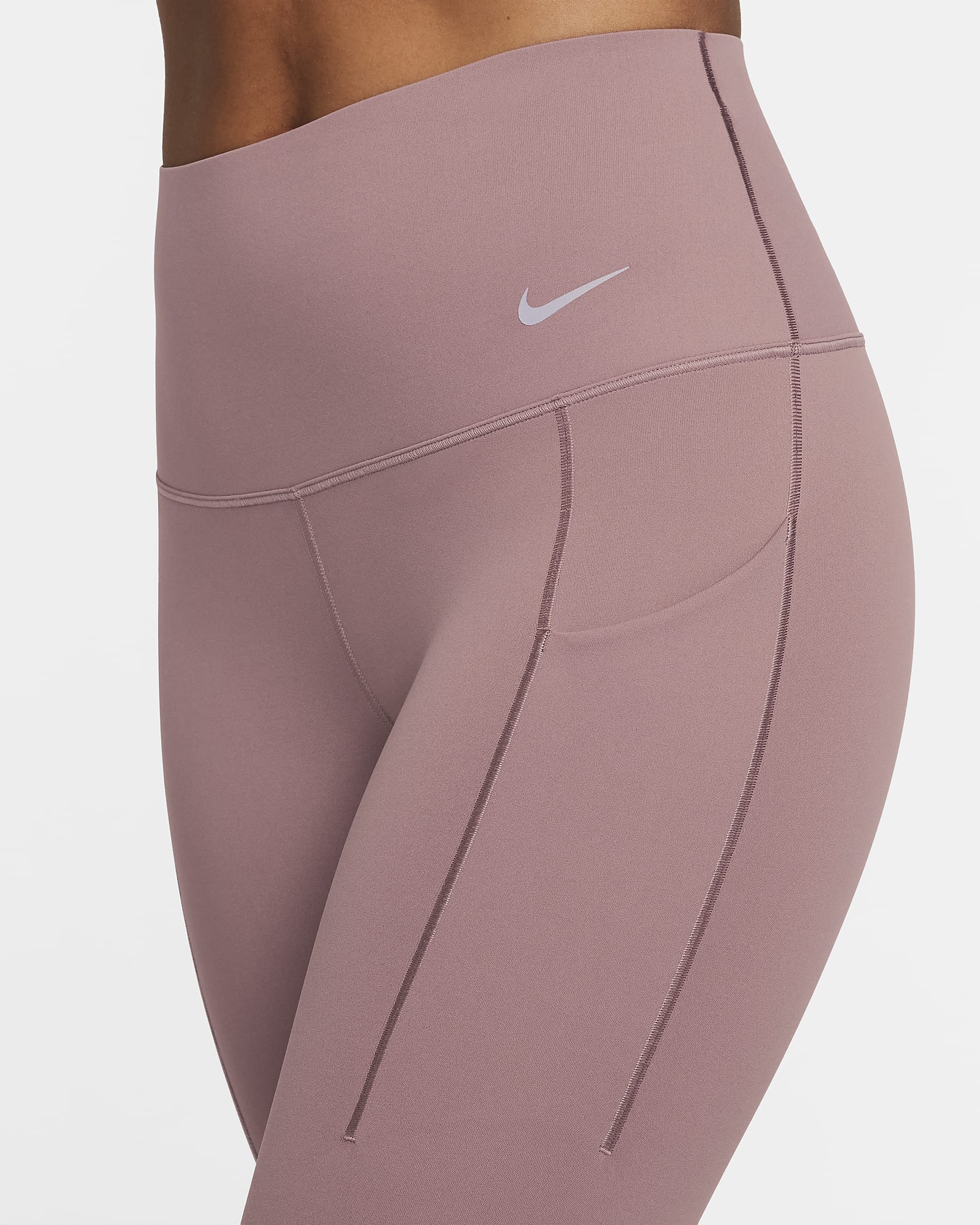 Leggings a tutta lunghezza a vita alta con tasche e sostegno medio Nike Universa – Donna - Smokey Mauve/Nero