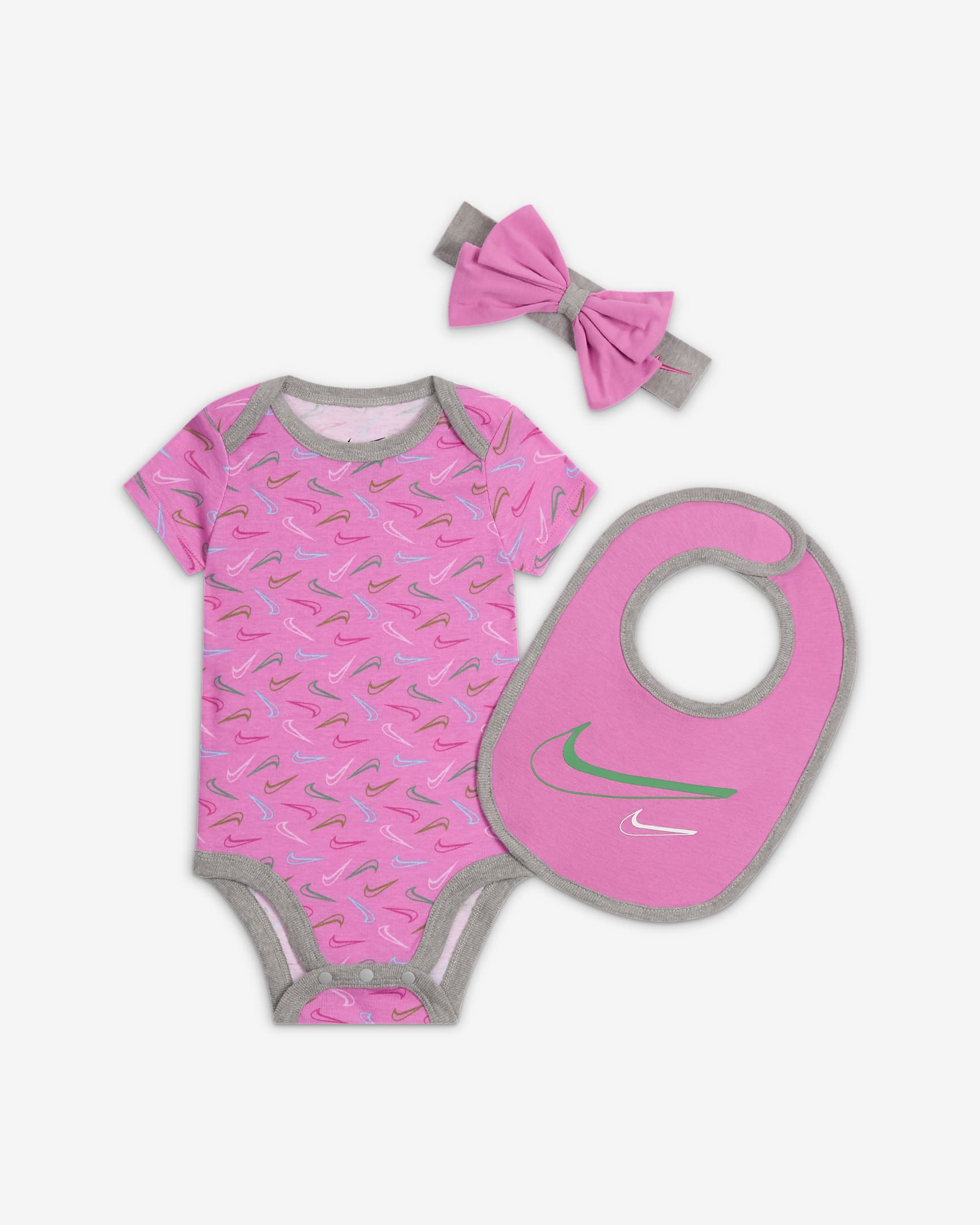 Nike Tossed Swooshfetti Baby (0-9M) 3-Piece Bodysuit Set - Playful Pink