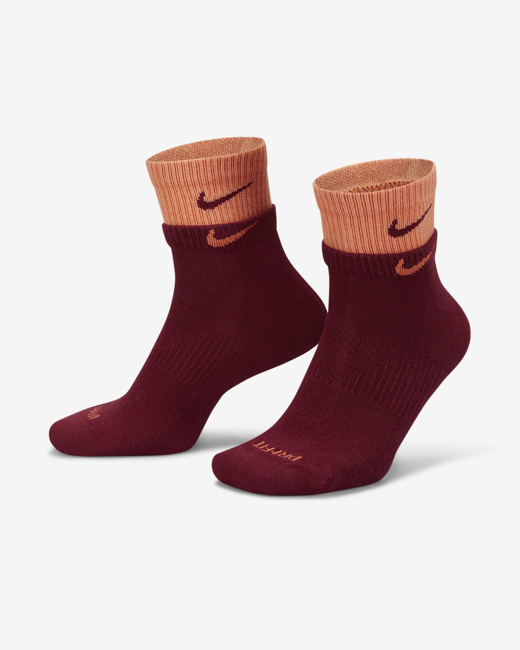 Nike Everyday Plus Cushioned Training Ankle Socks - Dark Beetroot/Orange Trance/Orange Trance