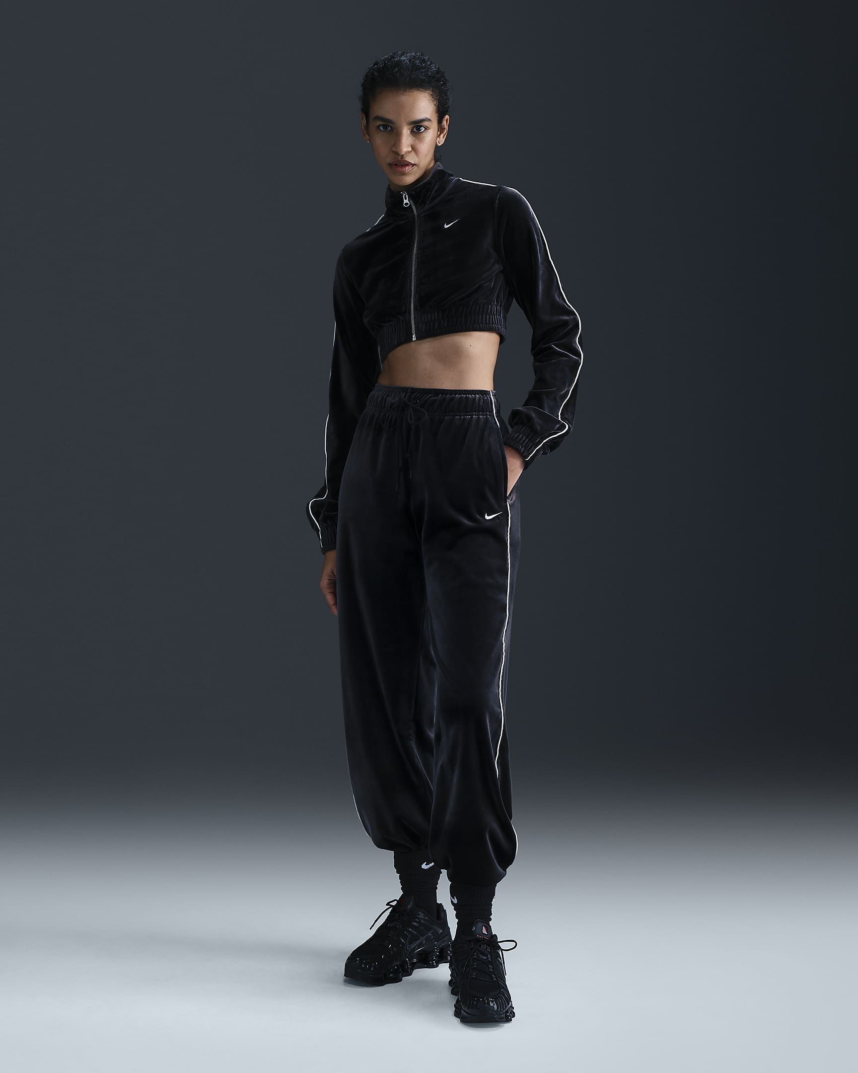 Nike Sportswear Collection Women's Mid-Rise Velour Joggers - Black/Sail/Sail