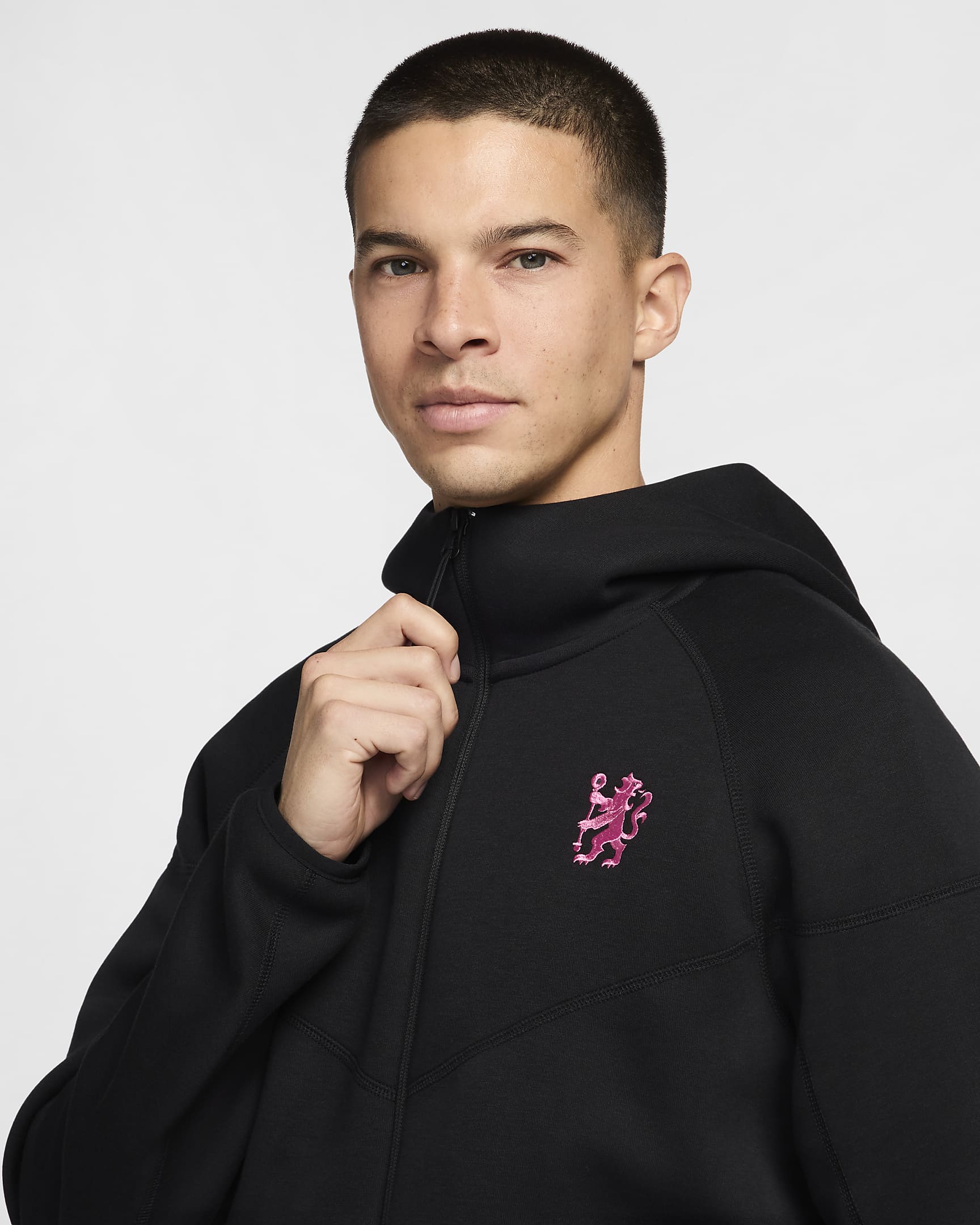 3e veste à zip Nike Football Chelsea FC Tech Fleece Windrunner pour homme - Noir/Pink Prime