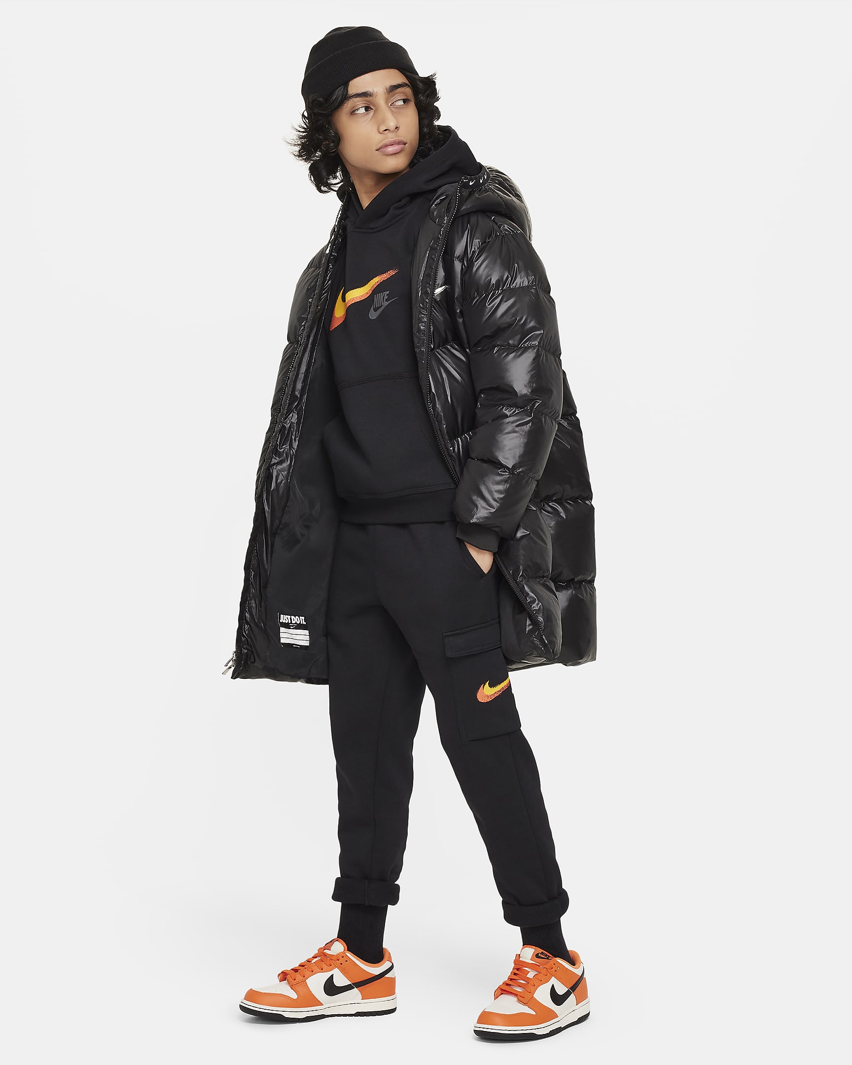 Nike Sportswear fleecehoodie met graphic voor jongens - Zwart