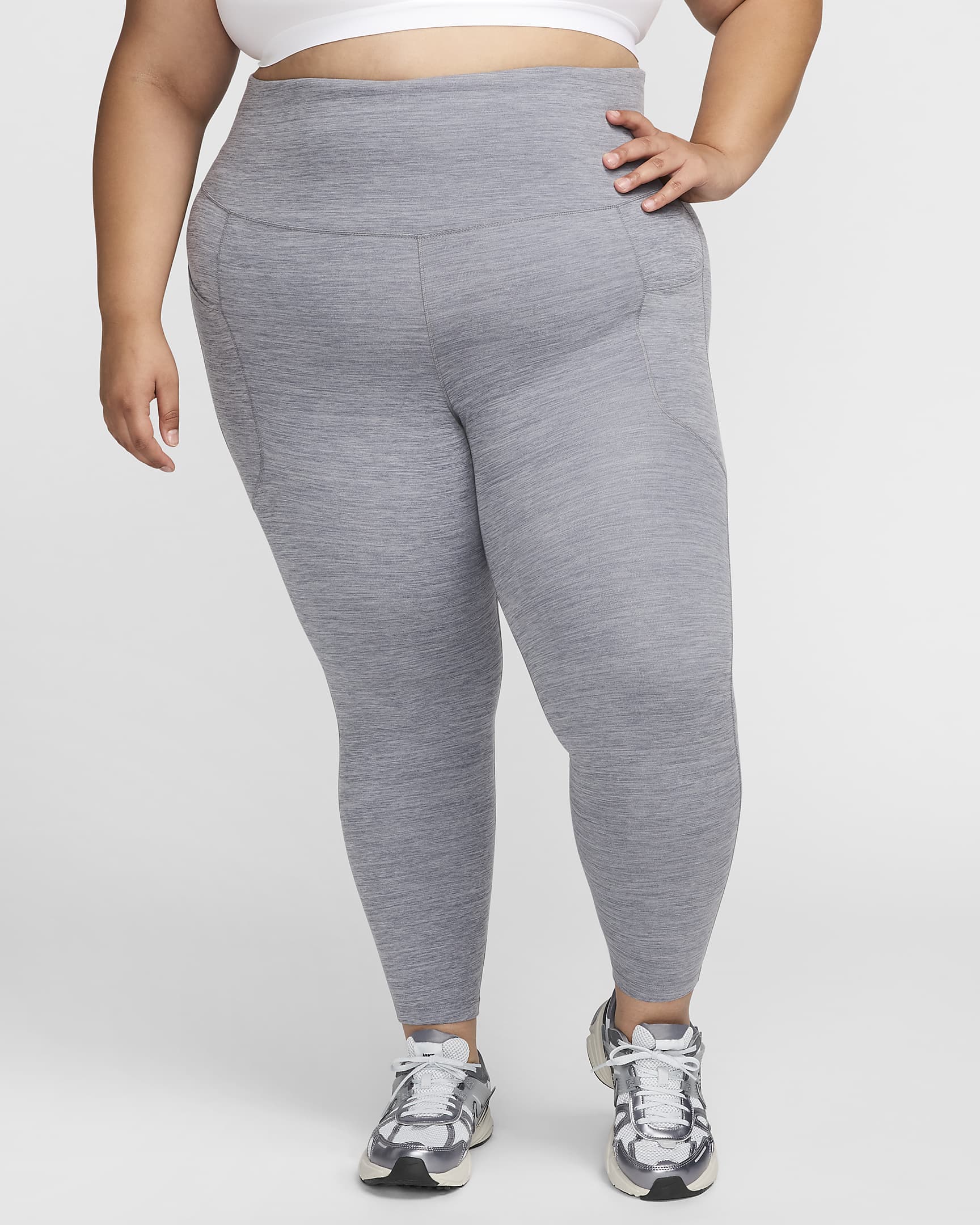 Nike One Women's High-Waisted 7/8 Leggings with Pockets (Plus Size) - Smoke Grey/Heather/Black