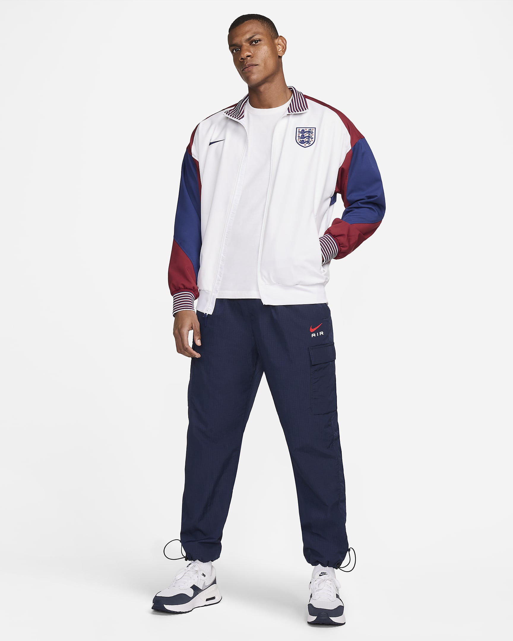 England Strike Home Men's Nike Dri-FIT Football Jacket - White/Team Red/Blue Void