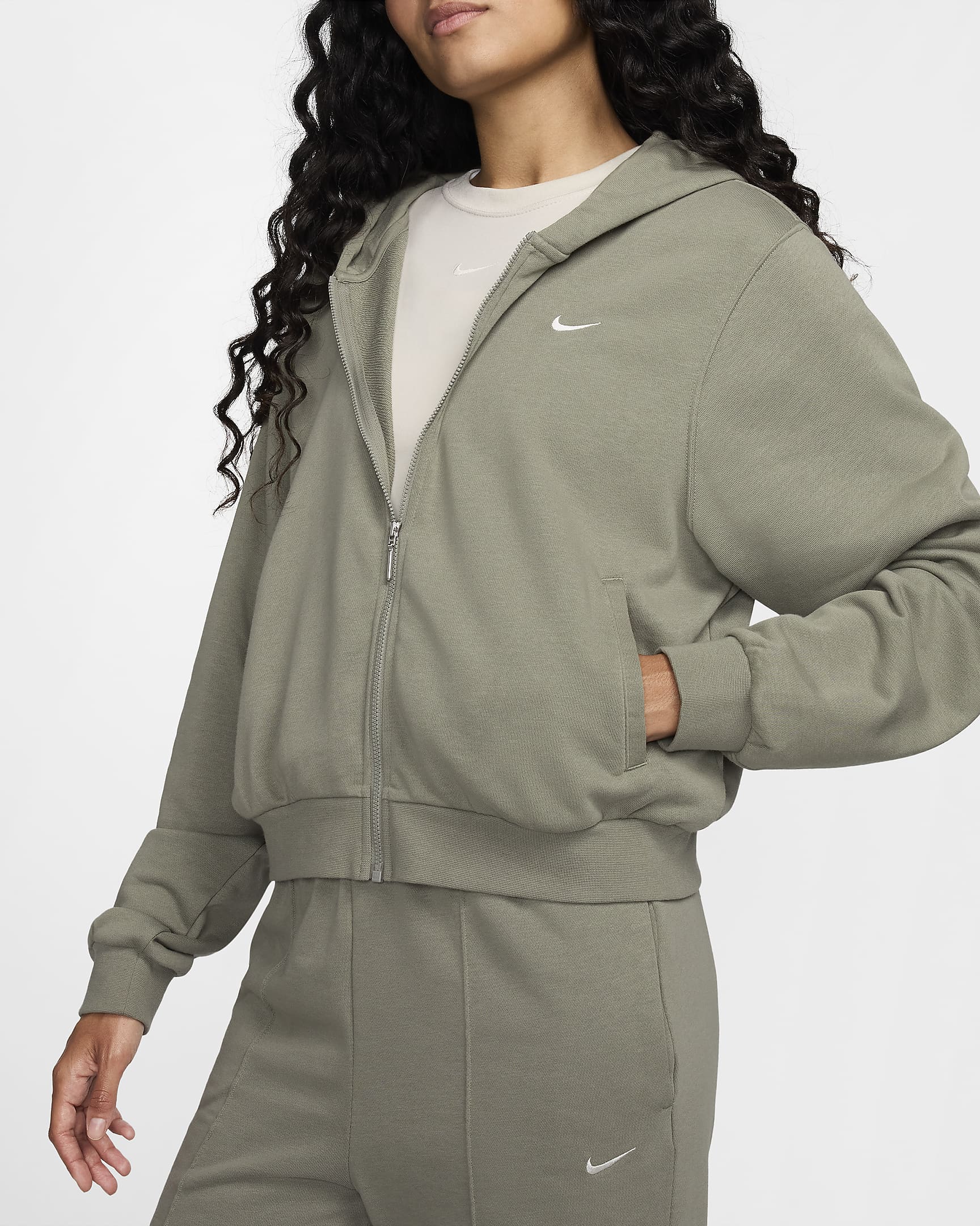 Felpa ampia in French Terry con cappuccio e zip a tutta lunghezza Nike Sportswear Chill Terry – Donna - Light Army/Sail