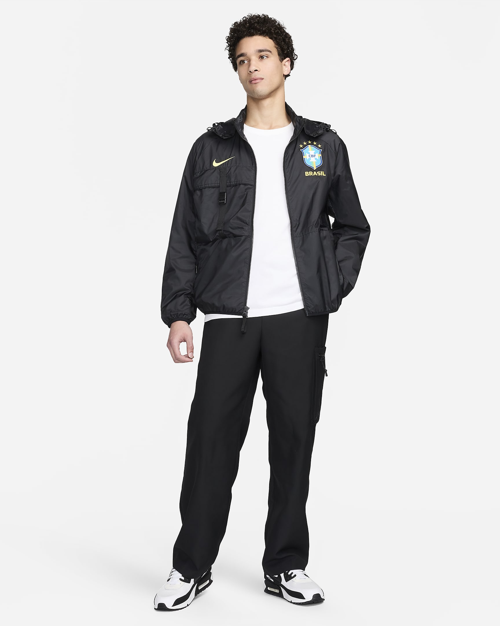 Brazil Men's Nike Soccer Halo Jacket - Black/Dynamic Yellow