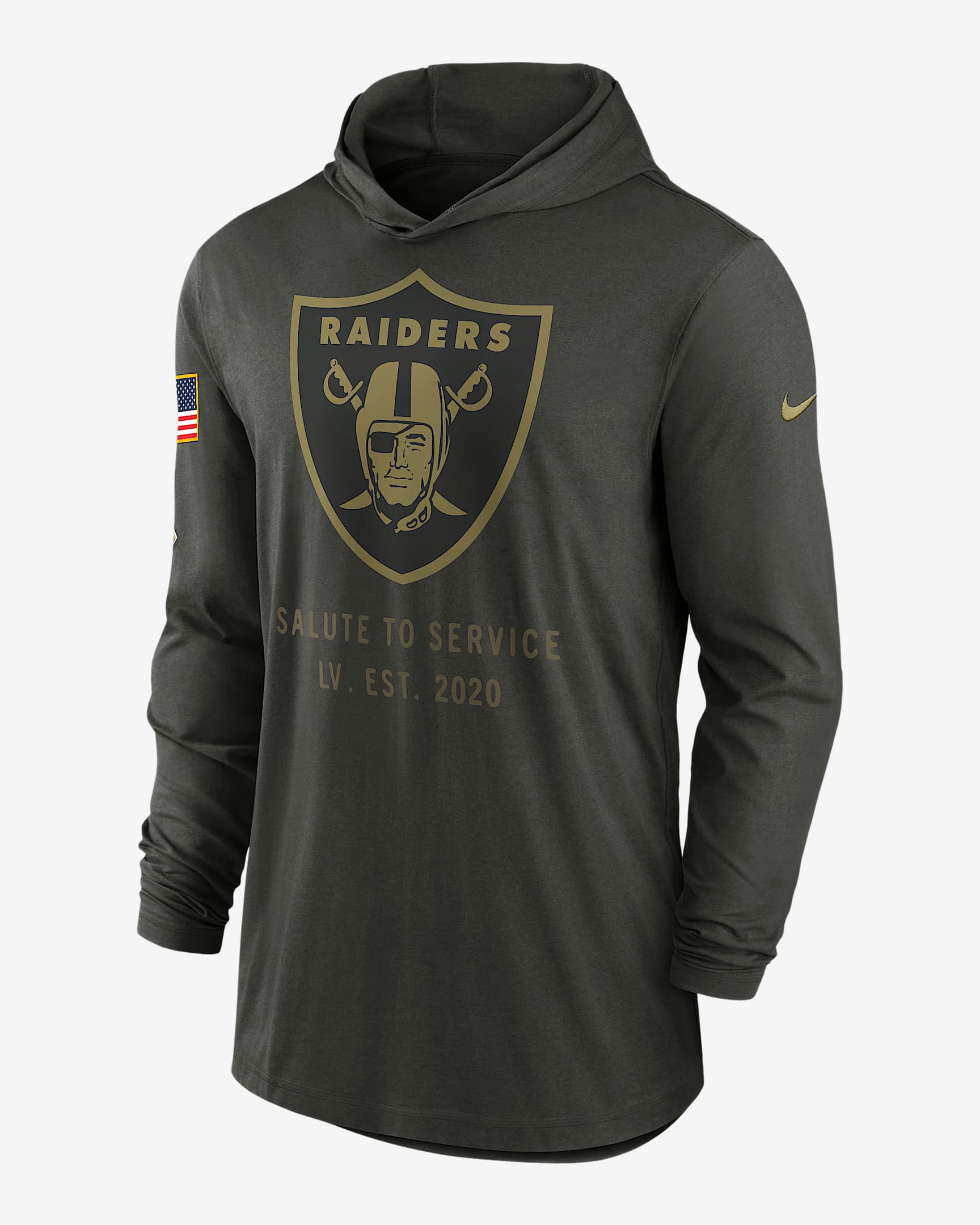 Las Vegas Raiders Salute to Service Sideline Men’s Nike Dri-FIT NFL Long-Sleeve Hooded Top - Sequoia