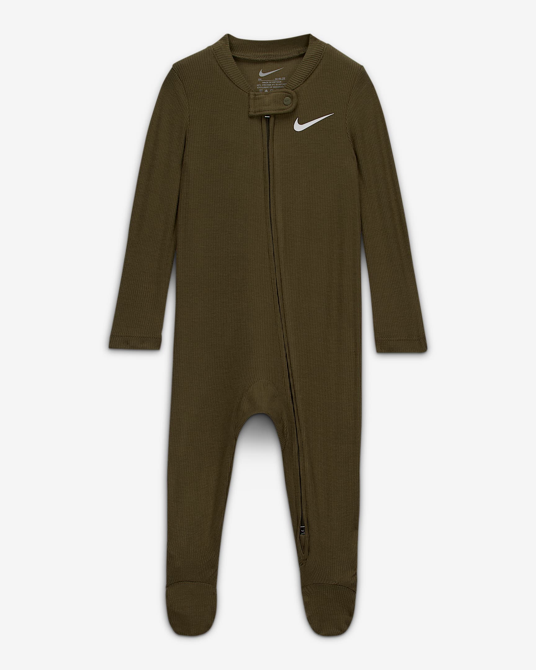 Nike Baby (0-9M) Ribbed Viscose Footed Coverall - Medium Olive