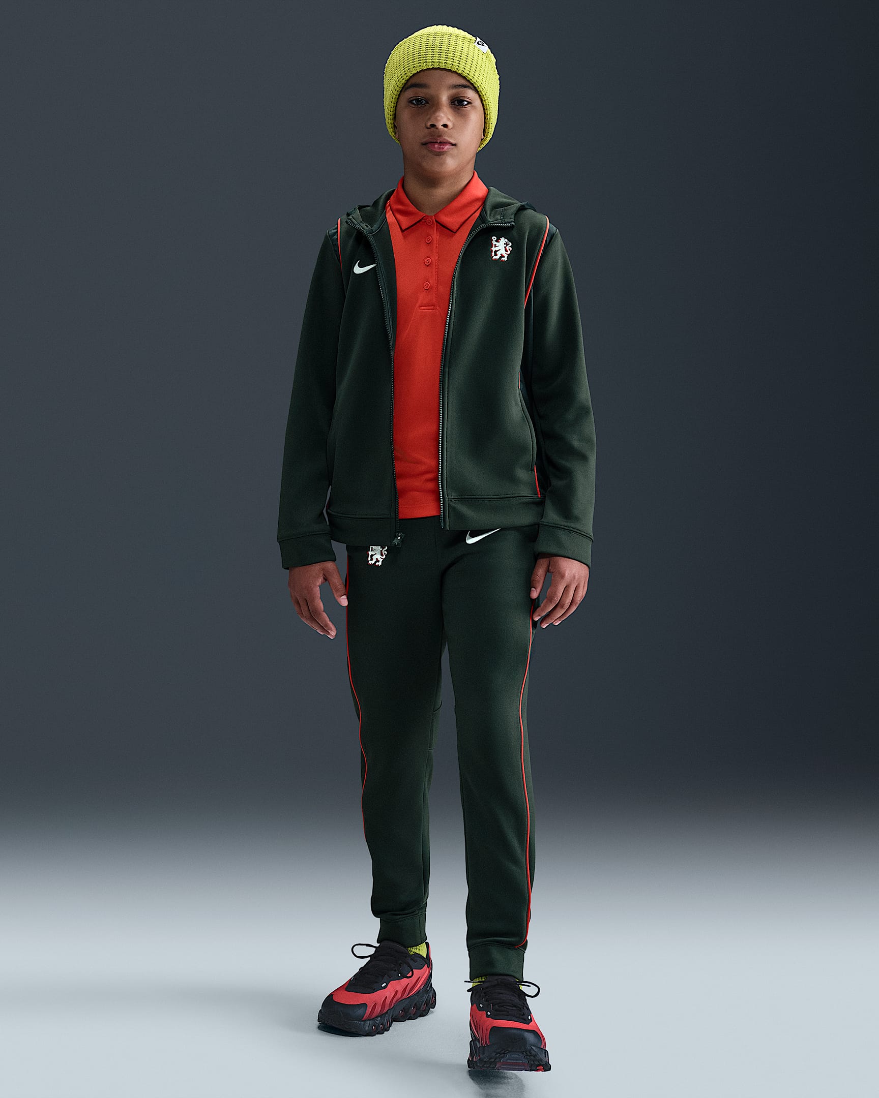 Dres piłkarski z tkaniny dla dużych dzieci Nike Chelsea F.C. - Outdoor Green/Speed Red/Phantom