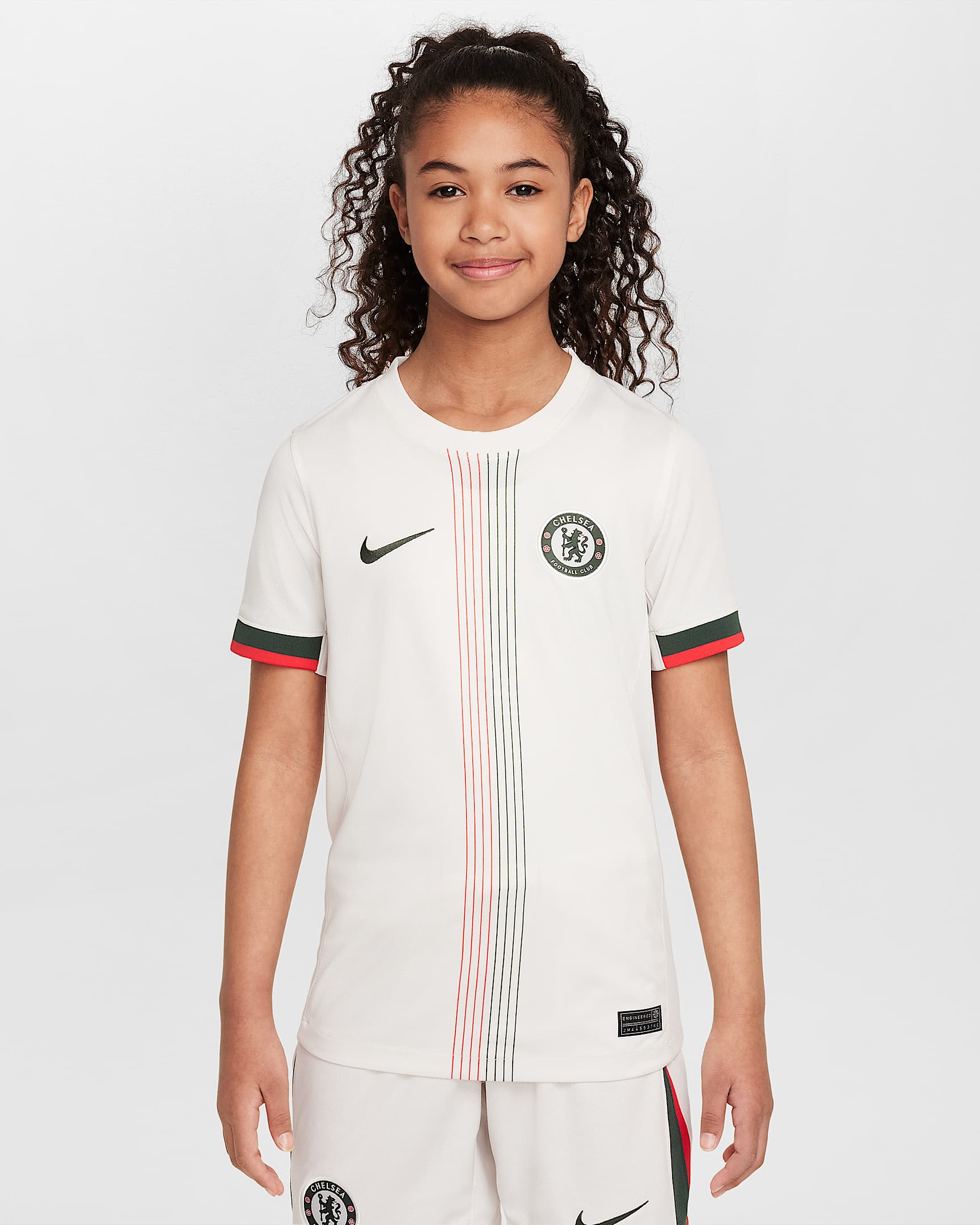 Segunda equipación Stadium Chelsea FC 2025/26 Camiseta de fútbol Replica Nike Dri-FIT - Niño/a - Phantom/Speed Red/Galactic Jade/Galactic Jade
