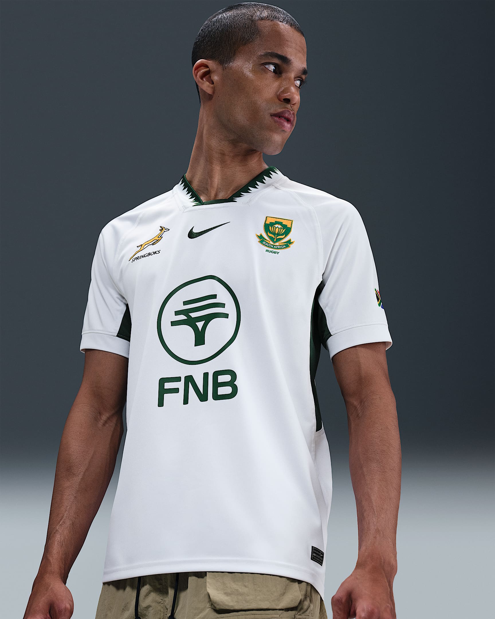 Εκτός έδρας ανδρική φανέλα ράγκμπι Springboks 2025/26 Nike Rugby Away Replica Stadium - Λευκό/Gorge Green