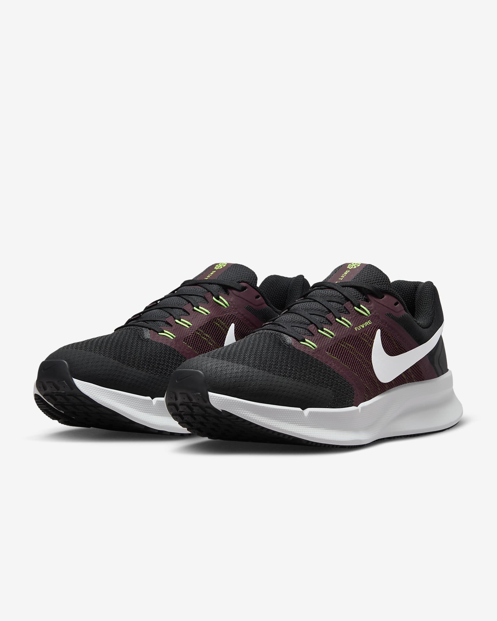 Nike Run Swift 3 Men's Road Running Shoes (DR2695-007, Black/Burgundy Crush/Lime Blast/Pure Platinum)