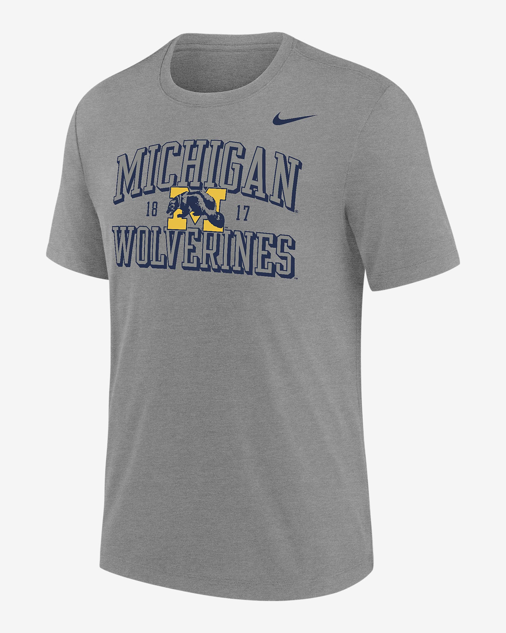 Playera universitaria Nike para hombre de Michigan - Gris oscuro jaspeado